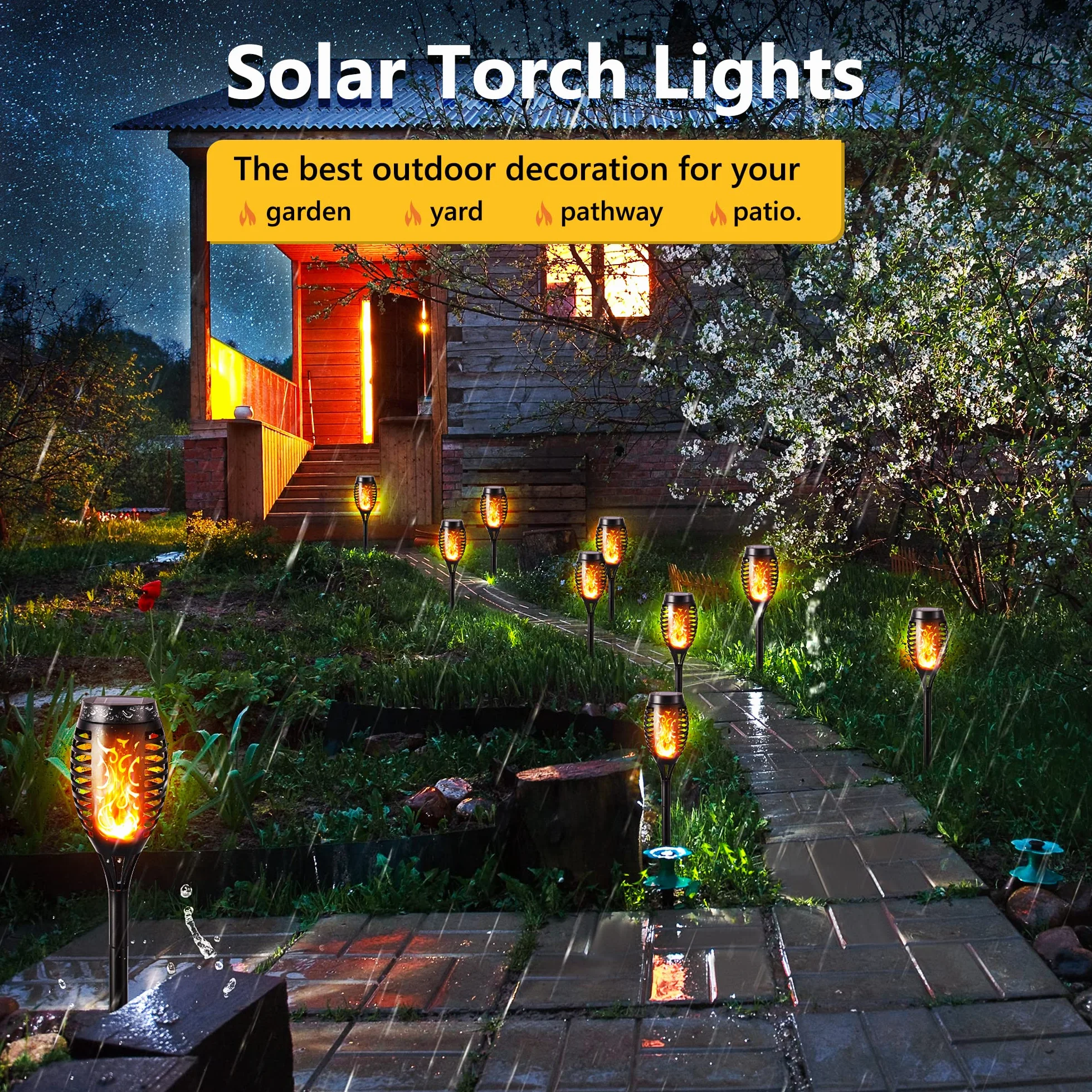 Geemoo Lumières Flamme Solaire Exterieure 6 Pack Etanche Lampe Torche Solaire