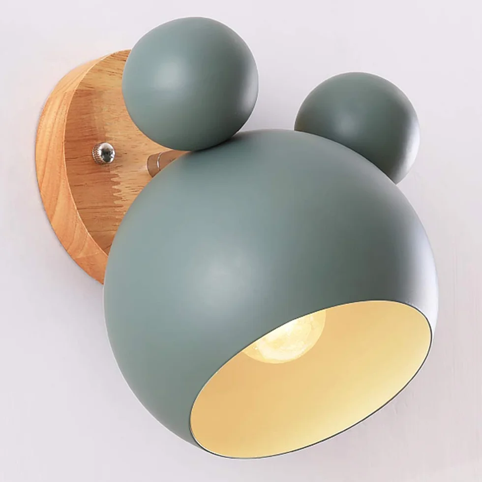 Mengjay E27 Applique Murale Réglable Fer Bois Lampe de Chevet Chambre Enfant Cuisine Éclairage Mural Décoratif Vert