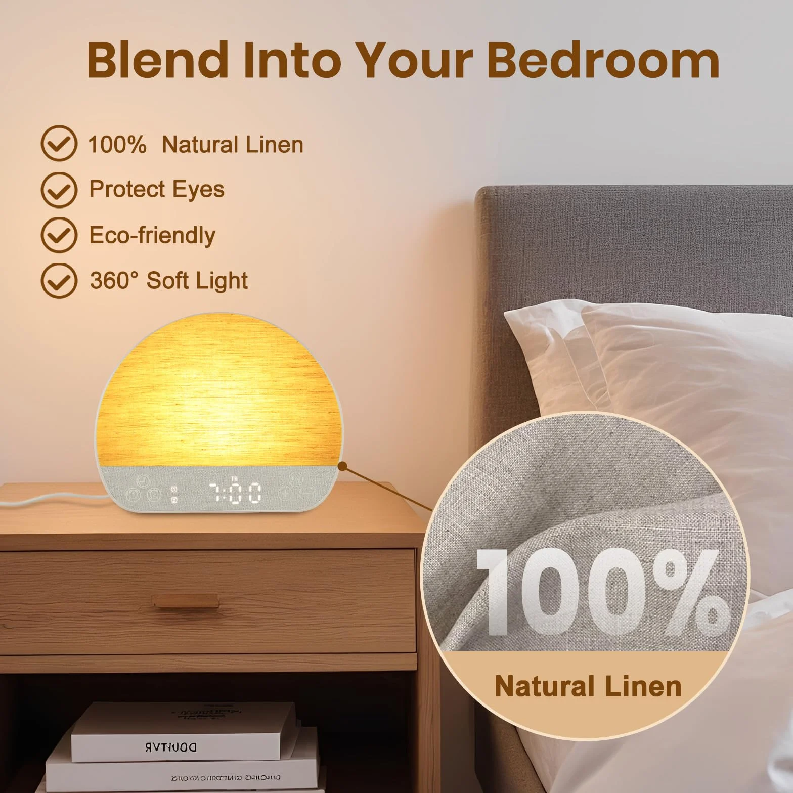 Charmofun Réveil Lumineux Simulateur d'Aube, Luminothérapie Lampe de Chevet avec 37 Sons, 20 Niveaux de Luminosité, 15 Couleurs