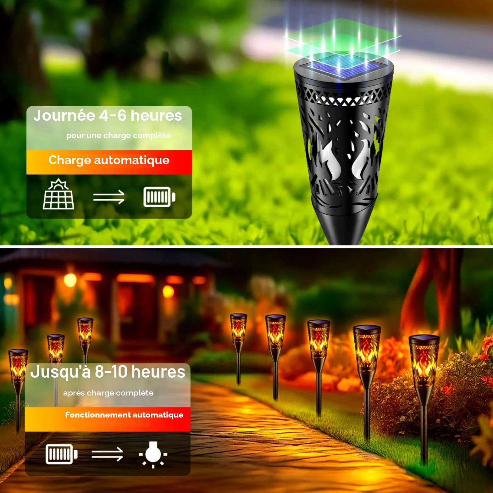FIFlying Lampe Solaire Exterieur Jardin 6 Pack, Lumière Solaire avec Effet de Flamme Réaliste, Étanche IP65