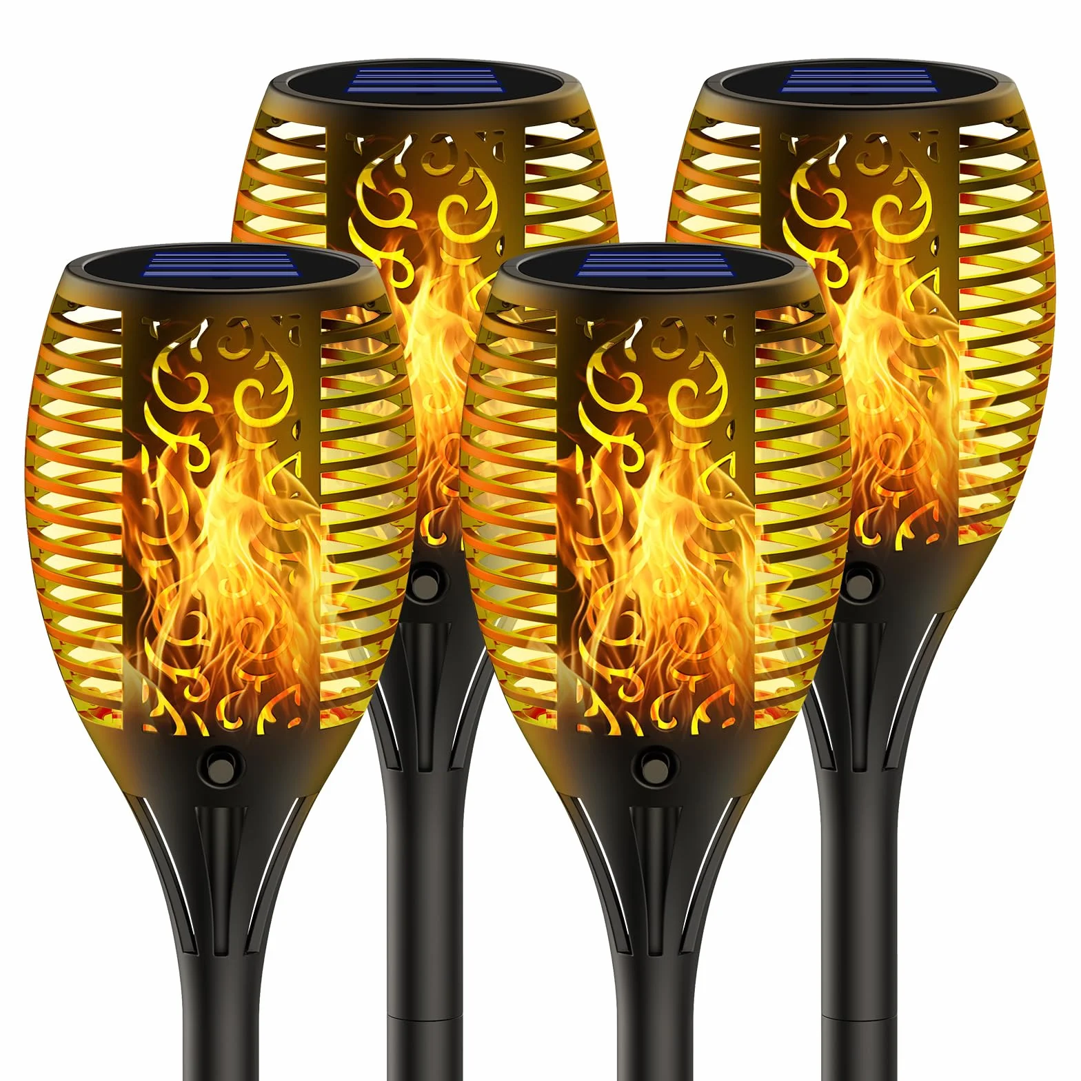 Lampe Solaire Extérieur 4 Pièces, Torche Solaire 33 LED Flamme Vacillante Réaliste, IP65 Étanche