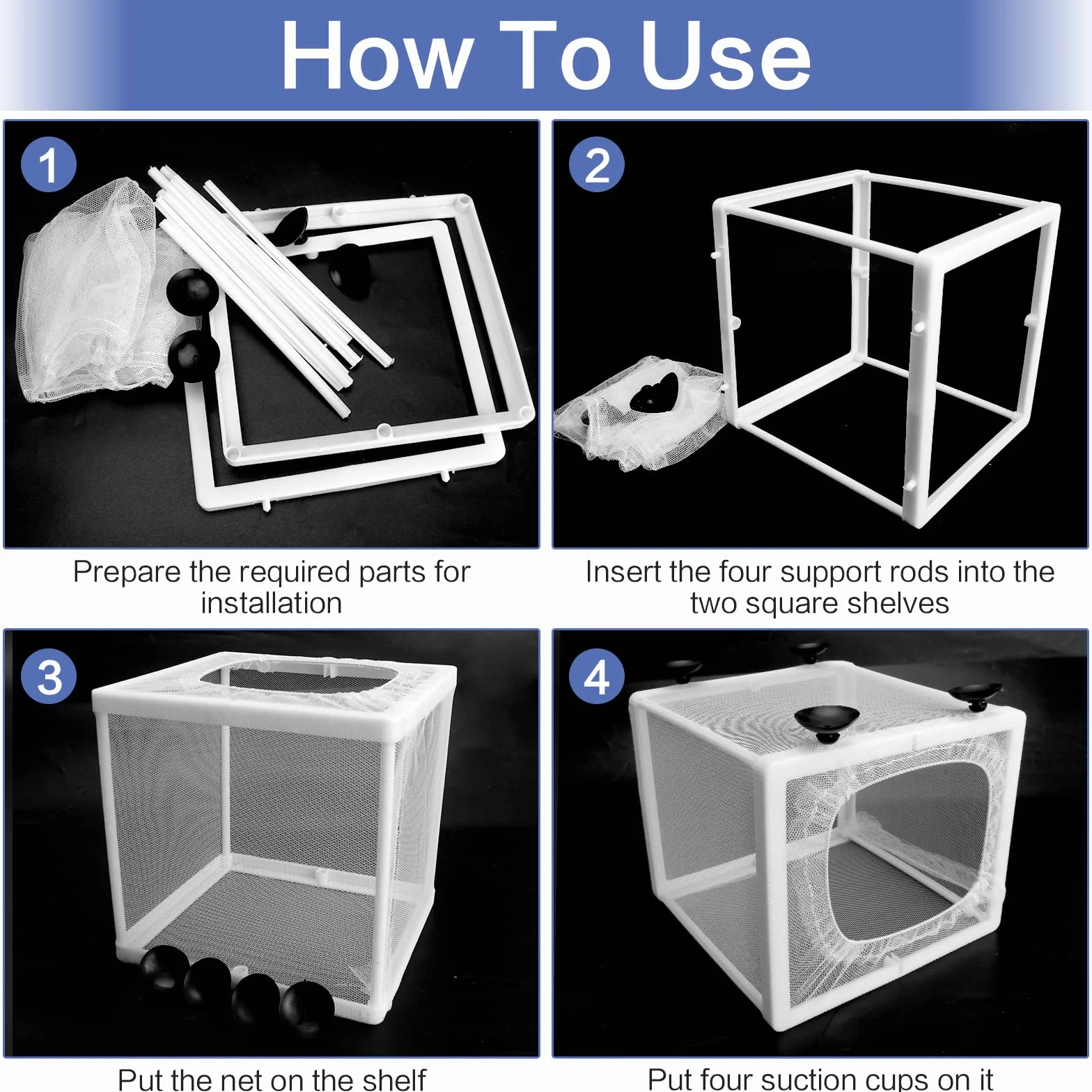 Aquarium Fish Breeding Box 2 Pcs Incubator Isolation Net with 8 Suction Cups