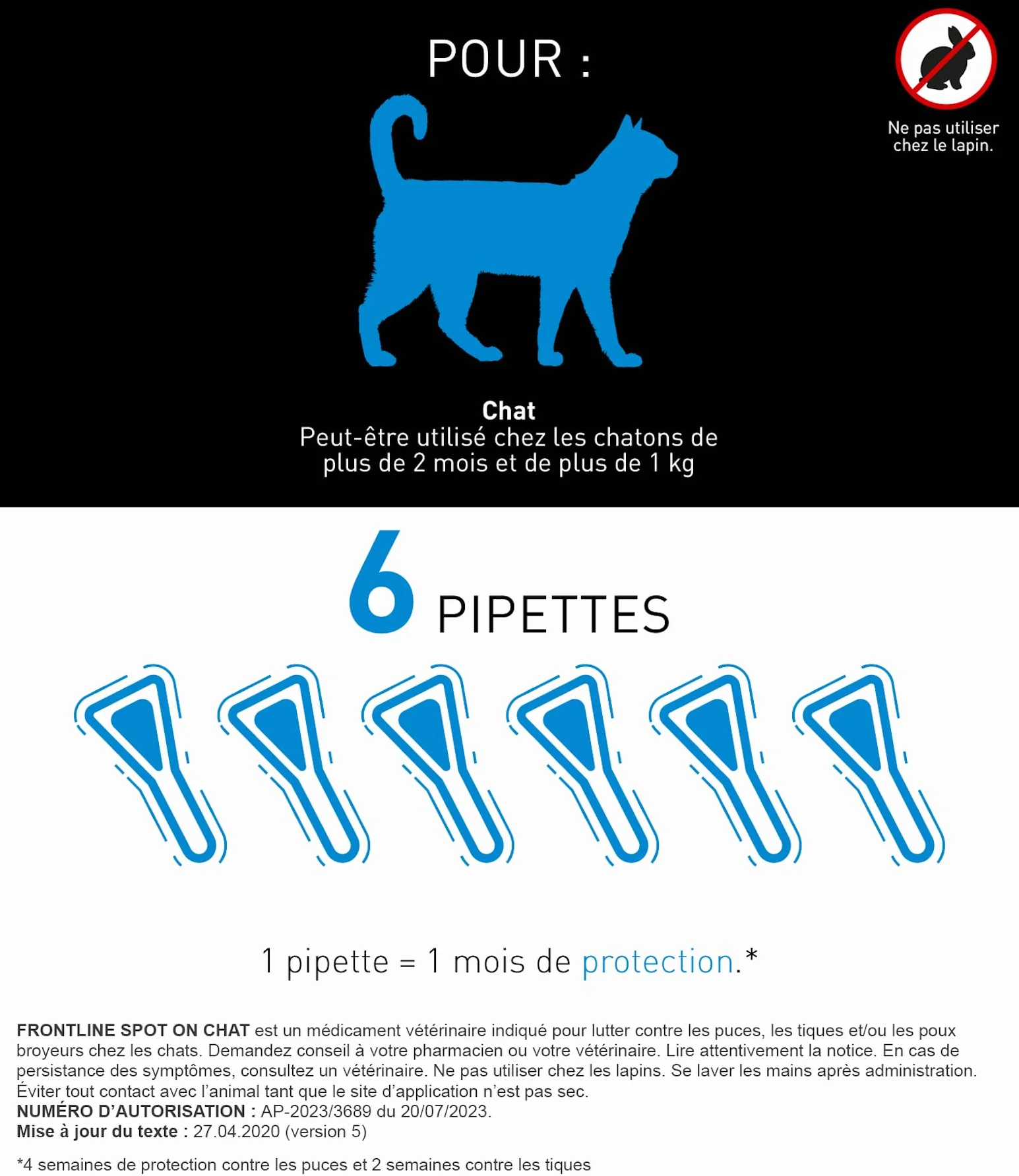 FRONTLINE Spot On Chat Anti Puces Tiques Poux 6 Pipettes