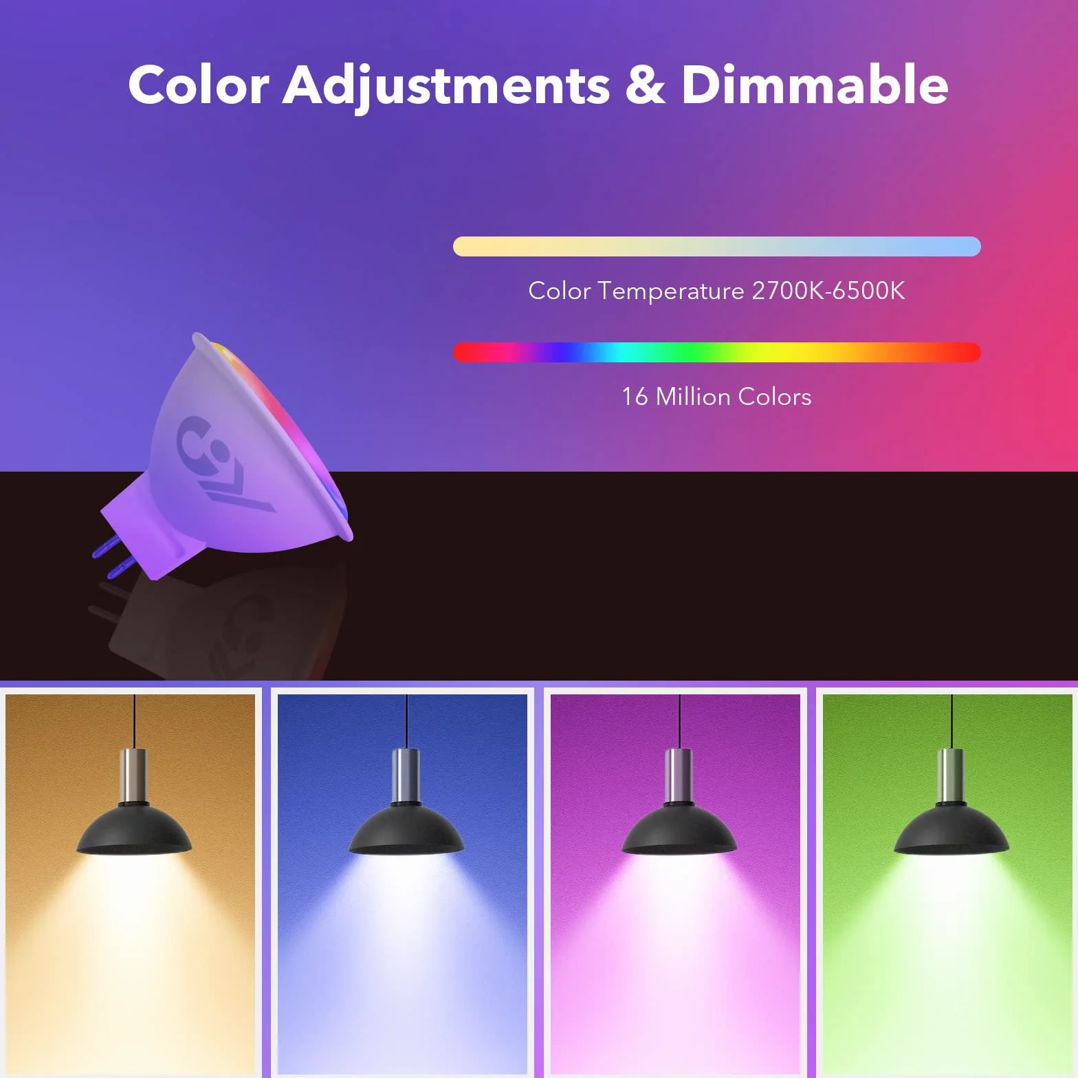 Ampoule LED Intelligente GU5.3 WiFi 5W 380LM RGB CCT Dimmable MR16 Compatible Alexa Google Home Lot de 6