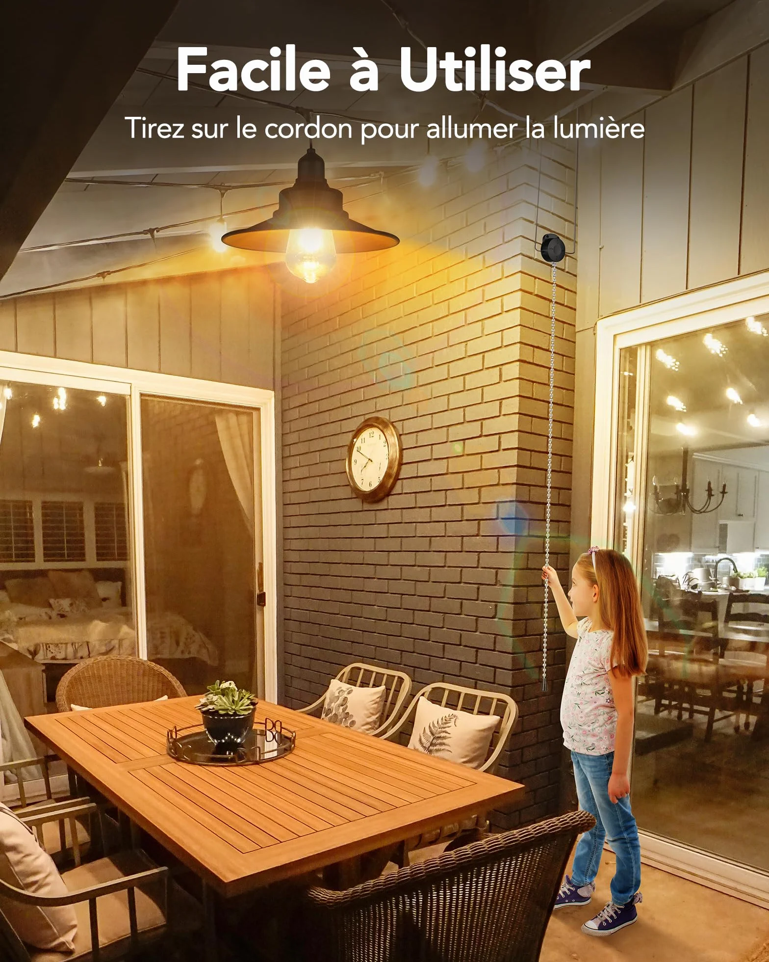 Lampe Solaire Intérieur Extérieur IP65 E27 Interrupteur à Tirette Suspendue Éclairage Jardin Pergola
