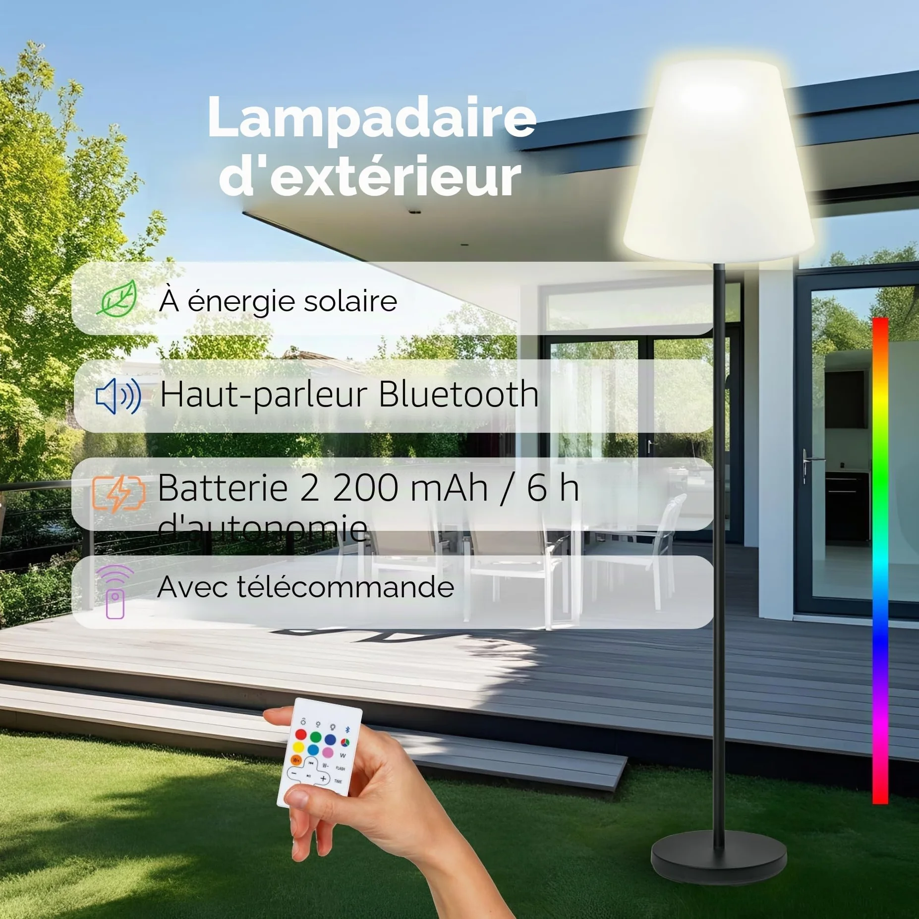 SCHWAIGER Lampe solaire d'extérieur avec haut-parleur Bluetooth IP44 1,5m