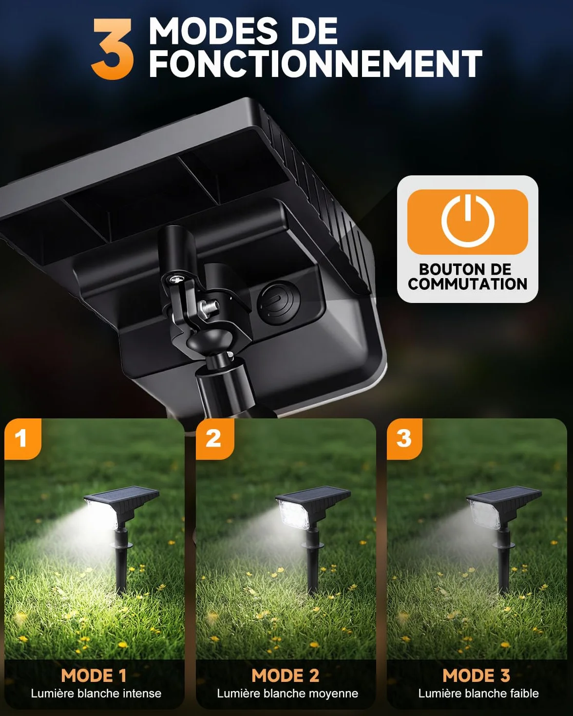 Lampe Solaire Extérieur 40LED 6000K Détecteur de Mouvement IP44 3 Modes