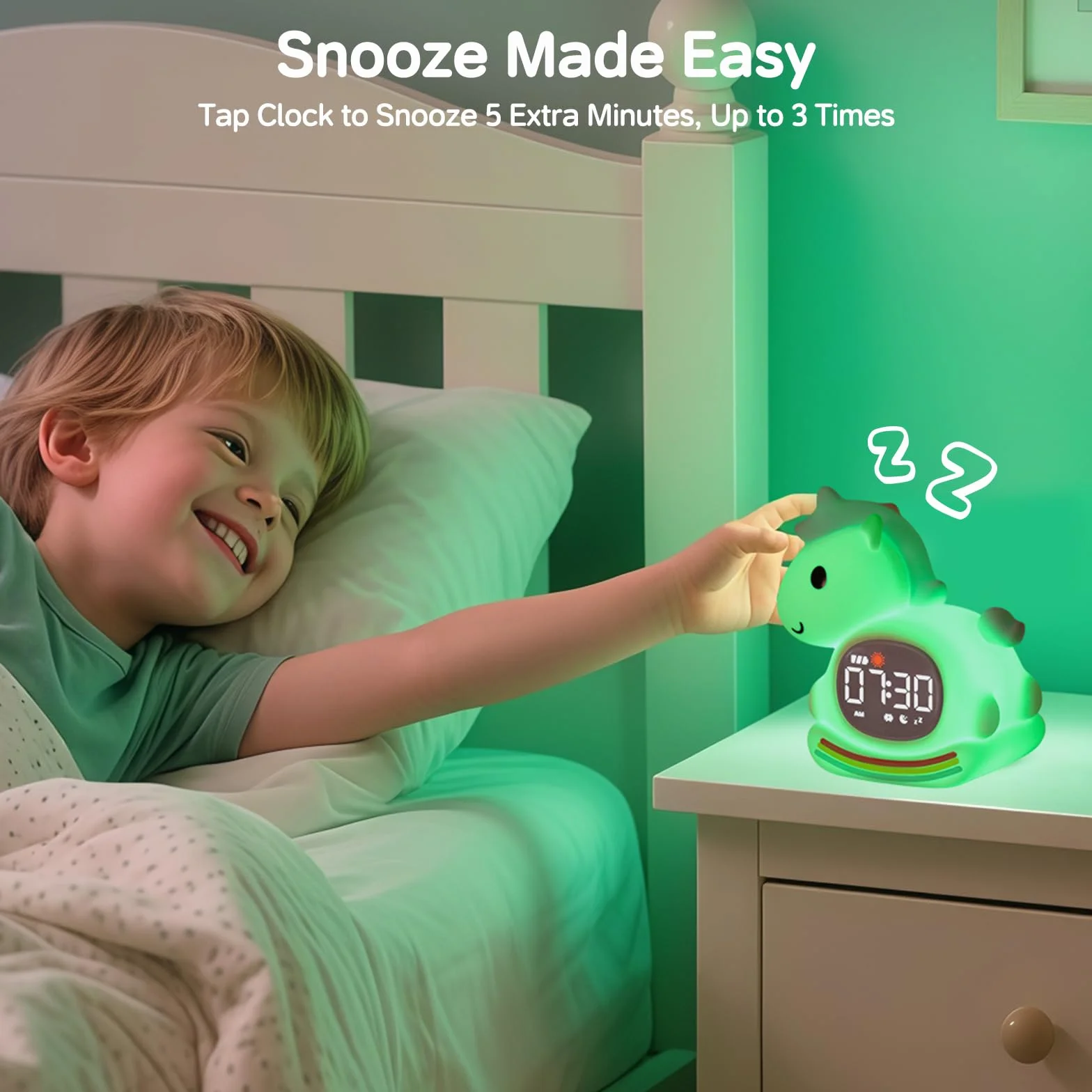 Horloge Réveil Poney Veilleuse Enfants Lampe Rechargeable Silicone Rose