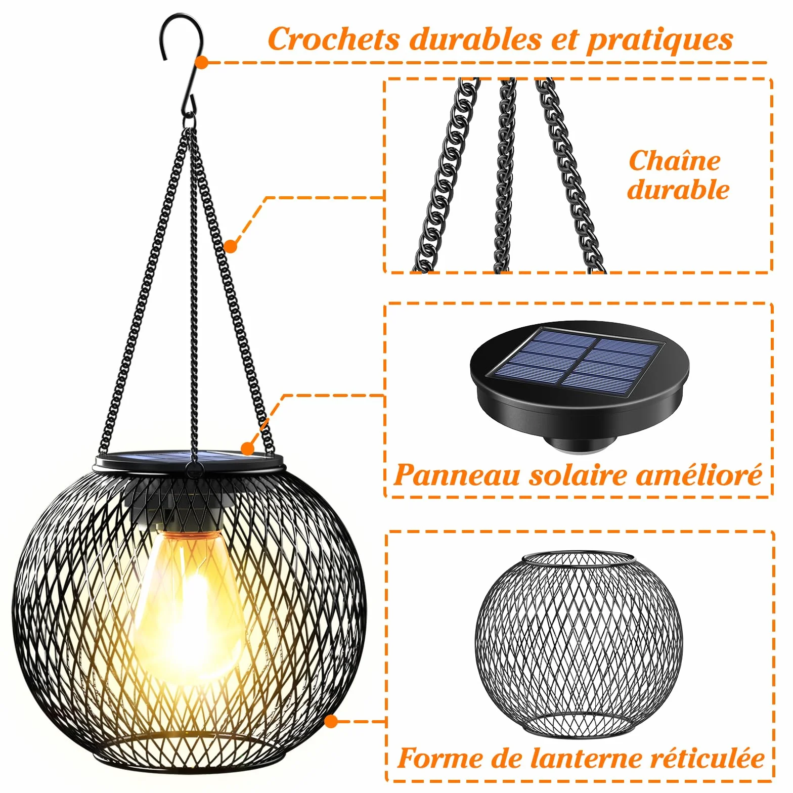 Lanterne Solaire Exterieur Jardin IP65 Étanche Led Blanc Chaud Suspendue Halloween Noël 2 Paquet
