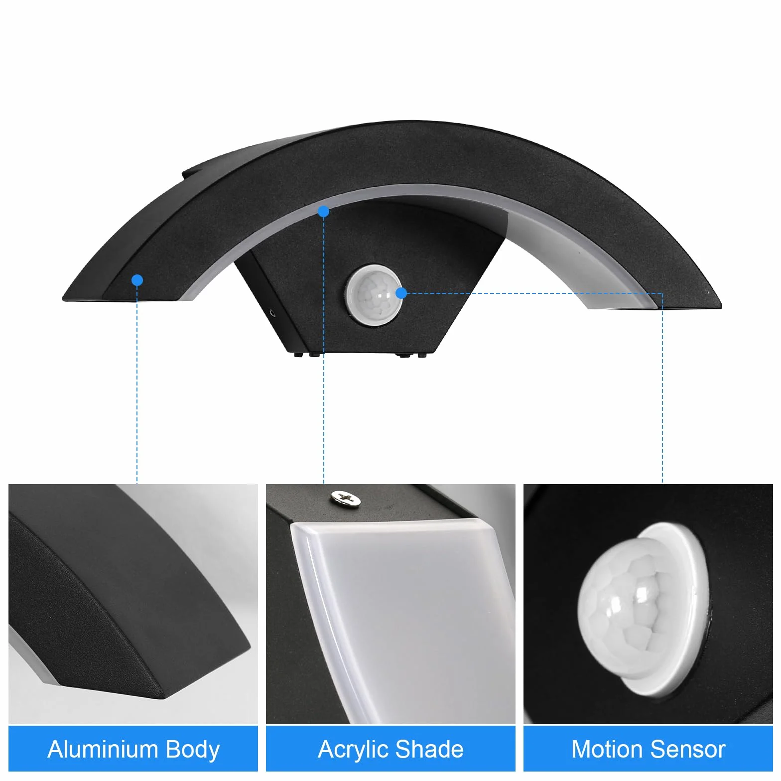 Comely 24W Applique Murale Exterieure LED IP65 Détecteur de Mouvement 6500K Noir