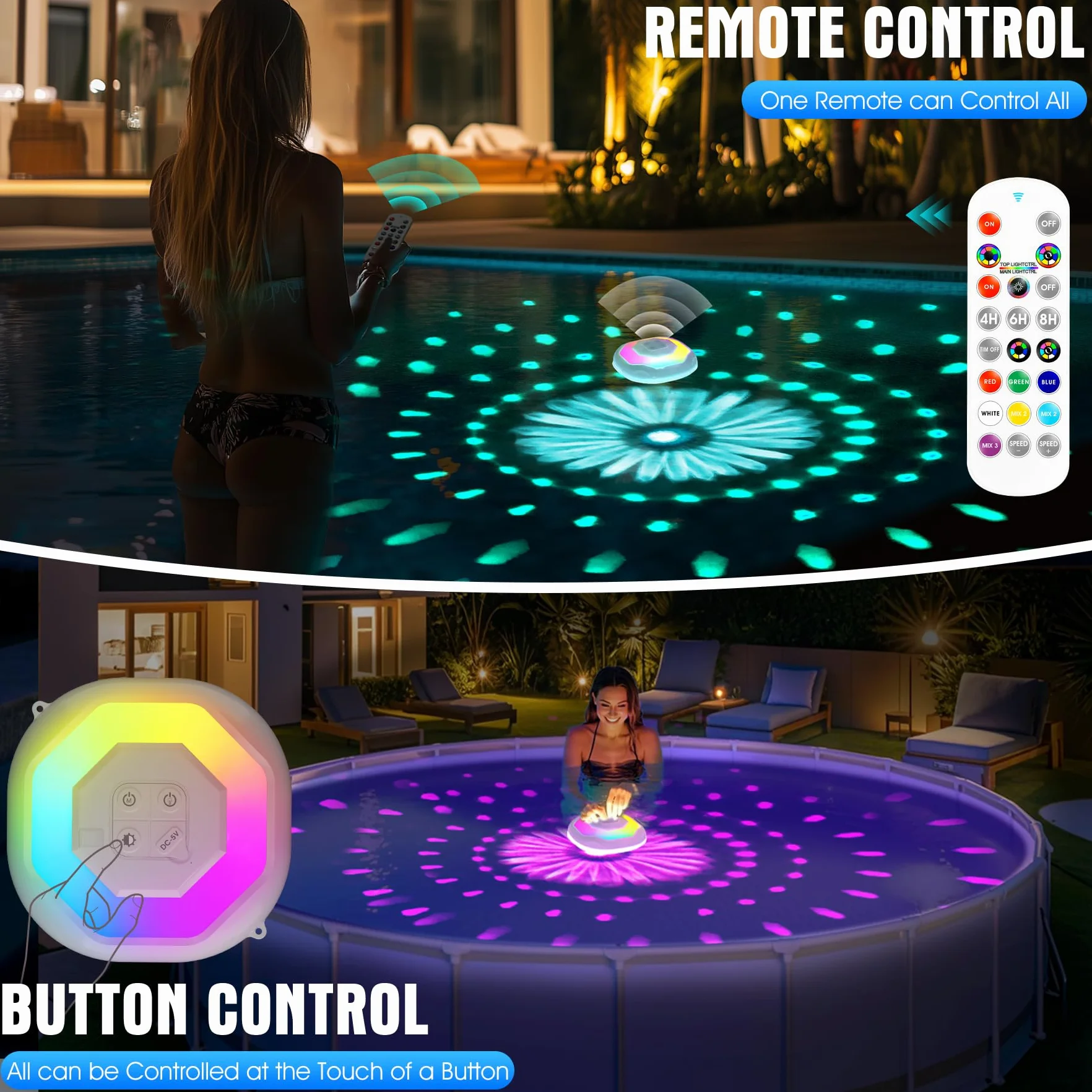DeeprBetter Lampe Piscine Flottante LED IP68 Rechargeable sans Fil avec Télécommande