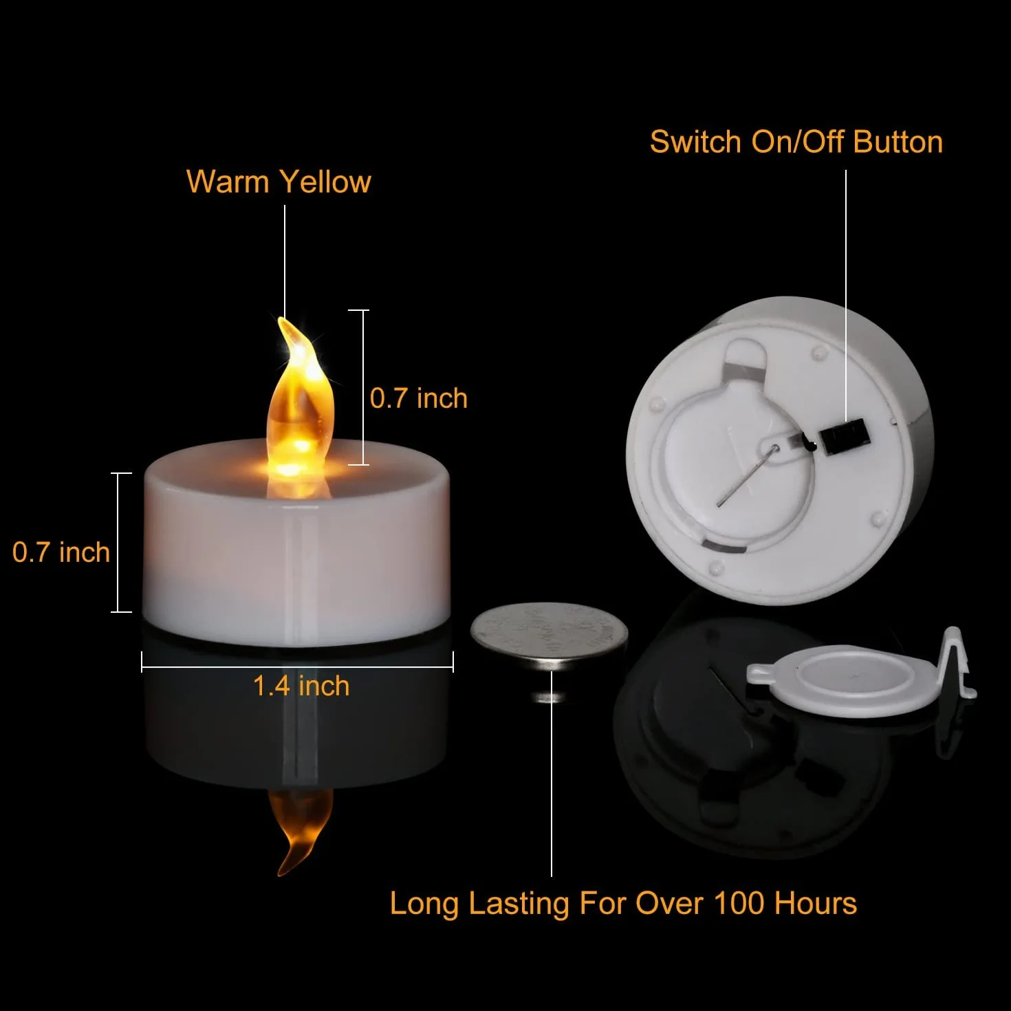 Bougies chauffe-plat LED sans flamme à piles, 24 pièces, fausse bougie électrique 100+ heures