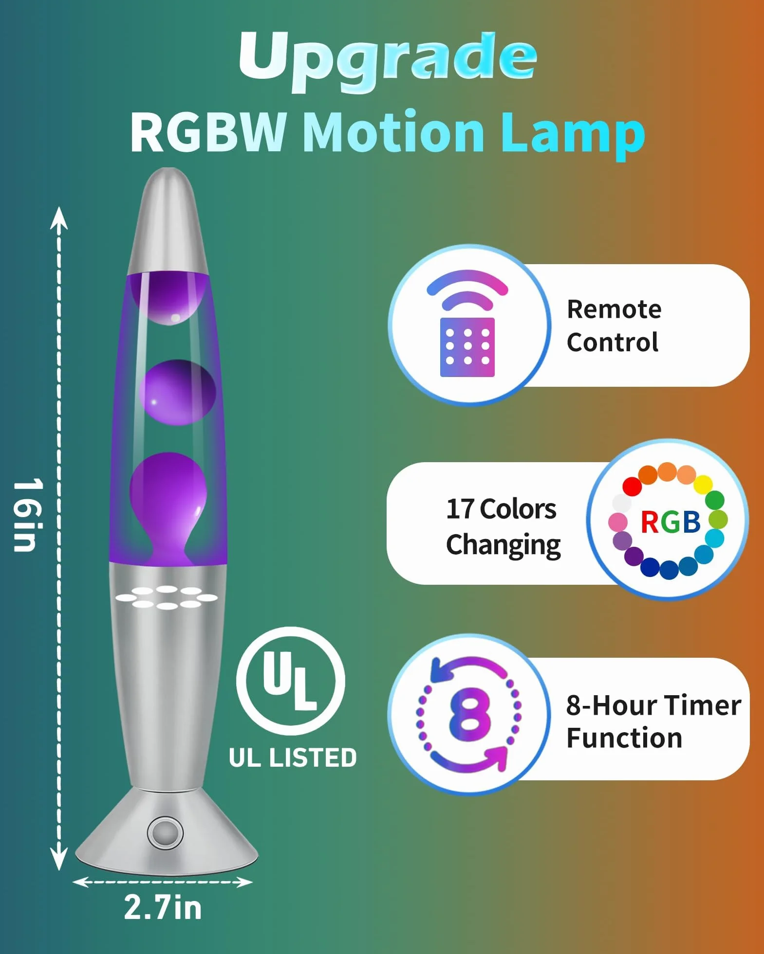 Lampe à Lave XXL LED 17 Couleurs avec Télécommande, Lampe à Mouvement Liquide 42cm, Veilleuse Cadeau Anniversaire Noel