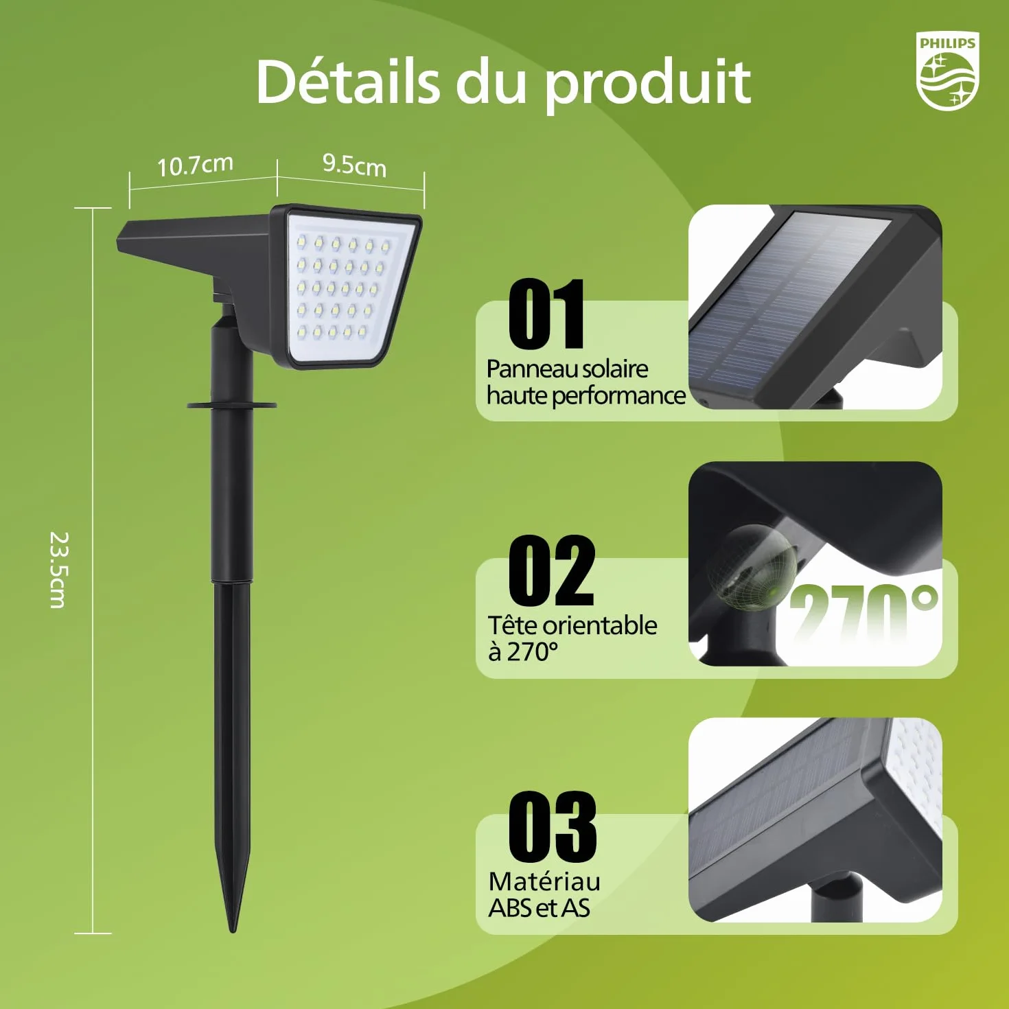 Philips Lot de 4 Projecteurs Solaires d'Extérieur 28 LED 7500K Étanches
