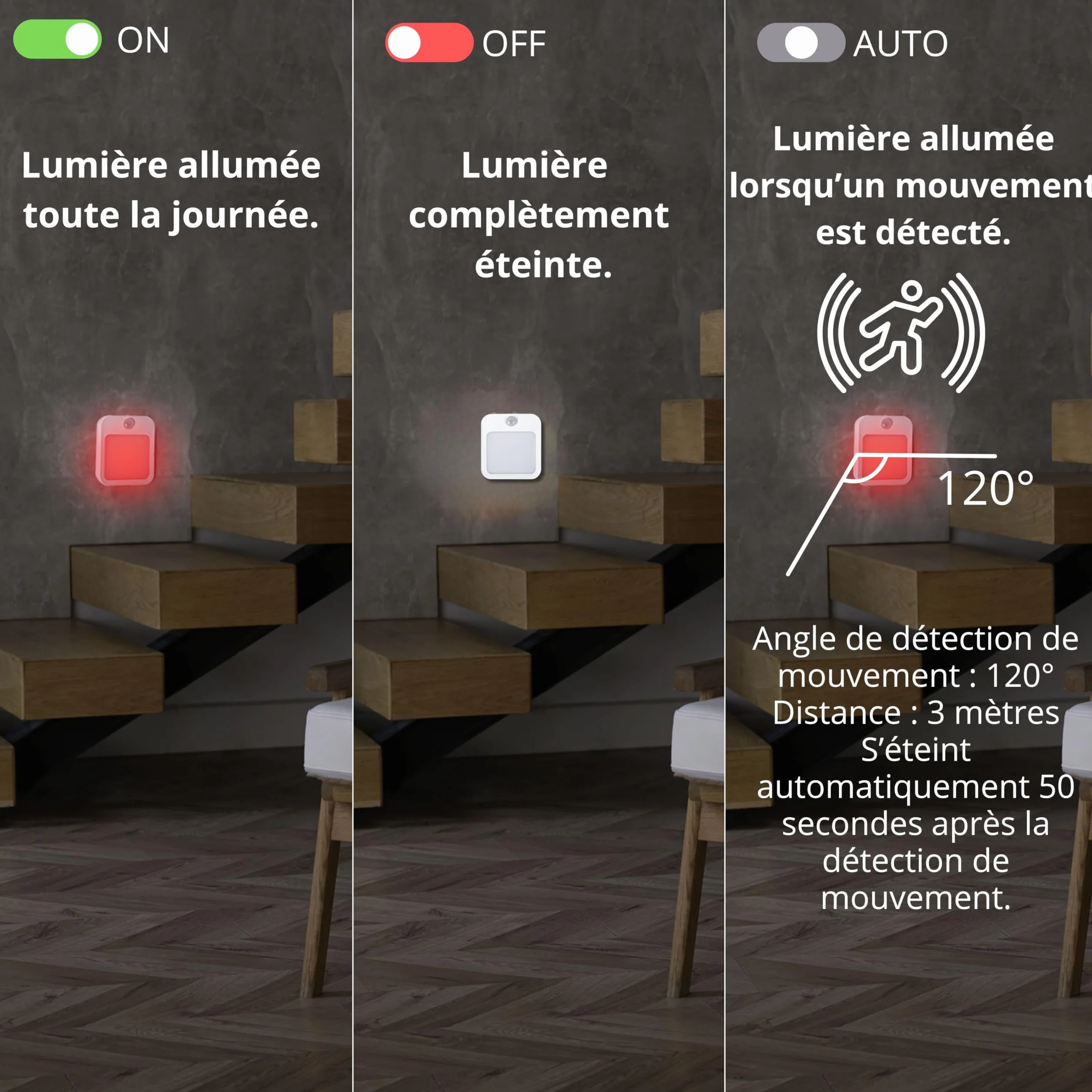 Toys4Boys Veilleuse LED Rouge avec Détecteur de Mouvement – Lampe de Nuit Enfant Adulte à Brancher – Intensité Réglable – 230V