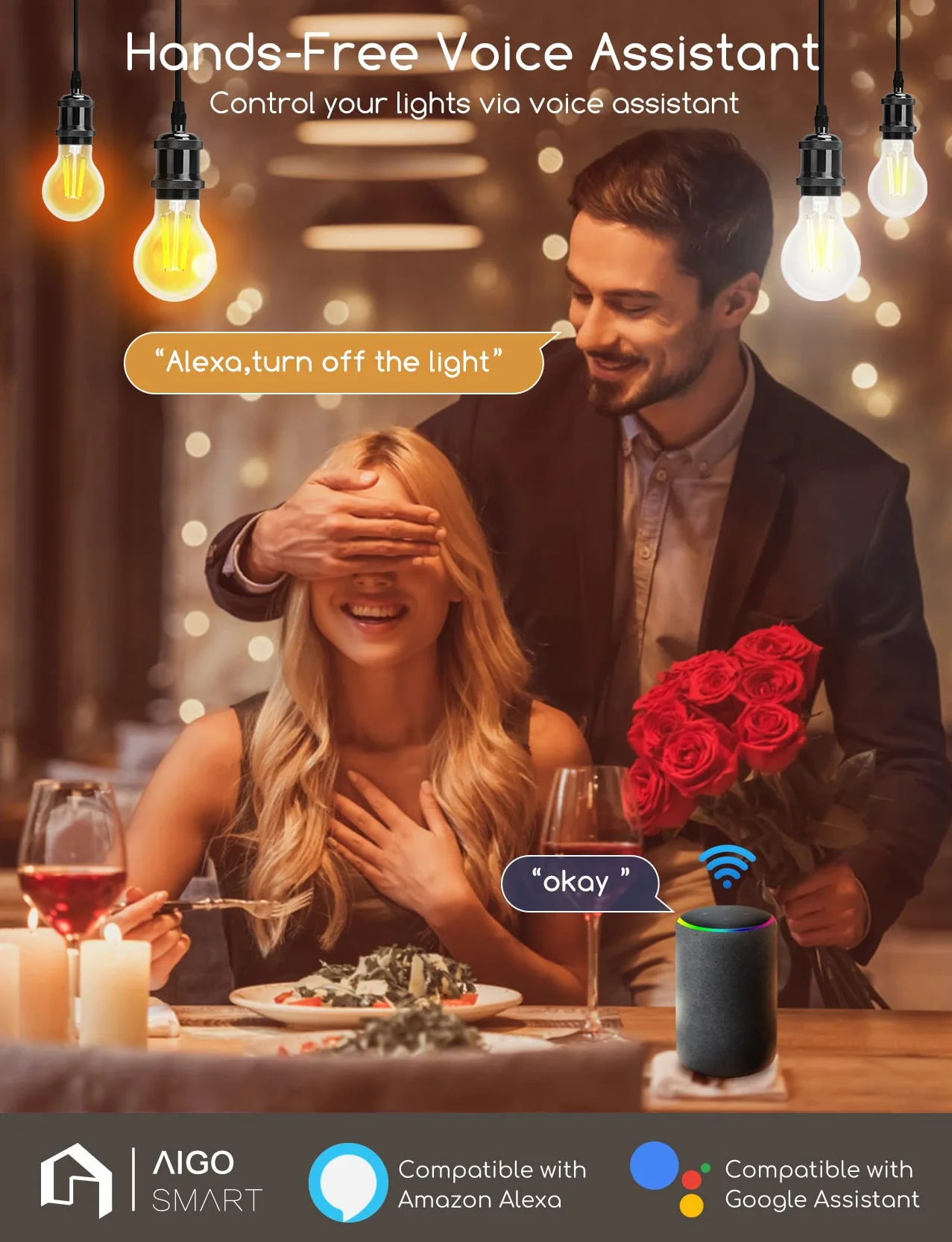 Aigostar Ampoule Connectée WiFi E27 6W LED Vintage Intelligente Dimmable 2700K-6500K Compatible Alexa Google Home