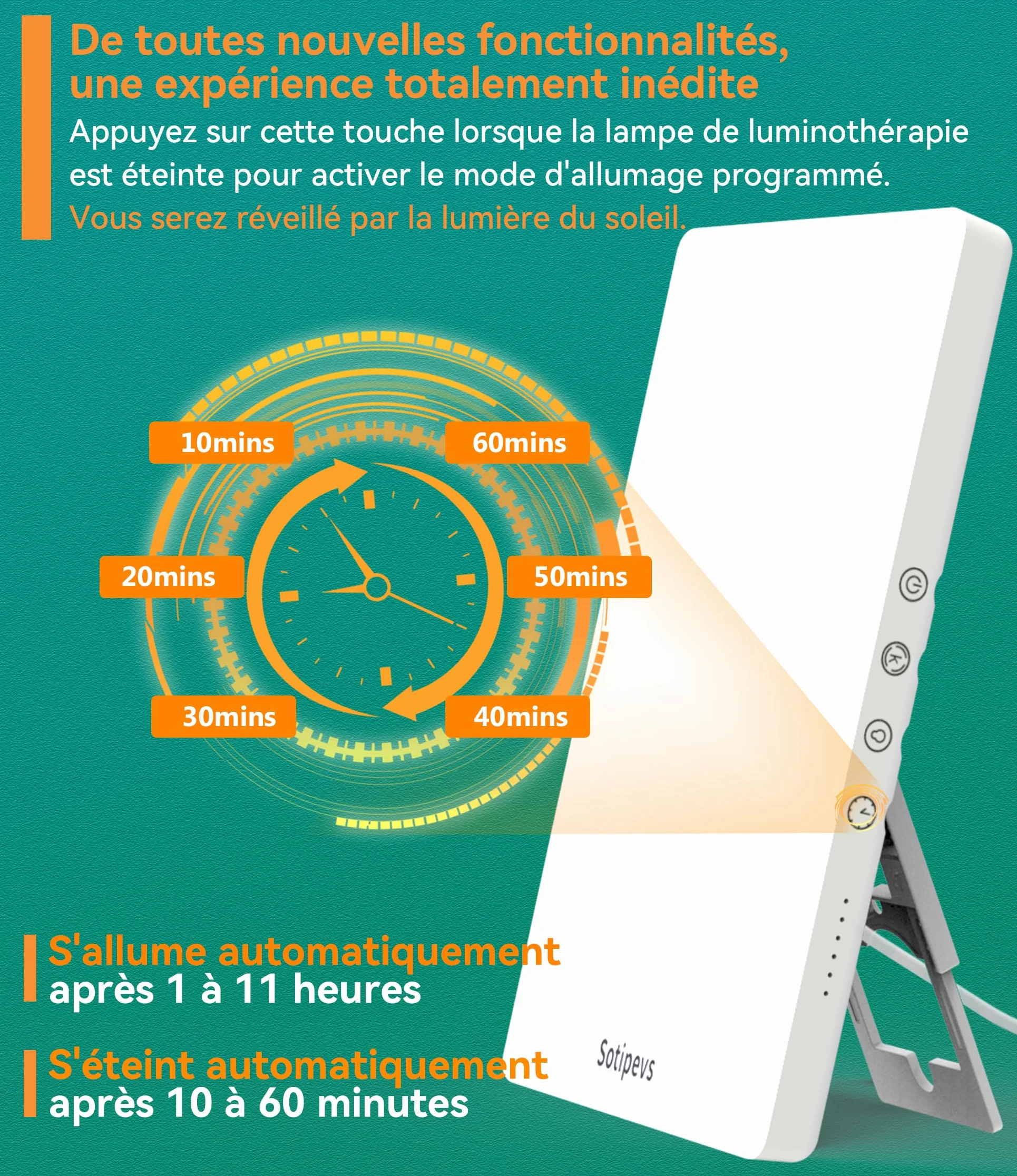 Lampe de Luminothérapie 15000 Lux, 30cm, 3 Températures de Couleur, 5 Niveaux de Luminosité