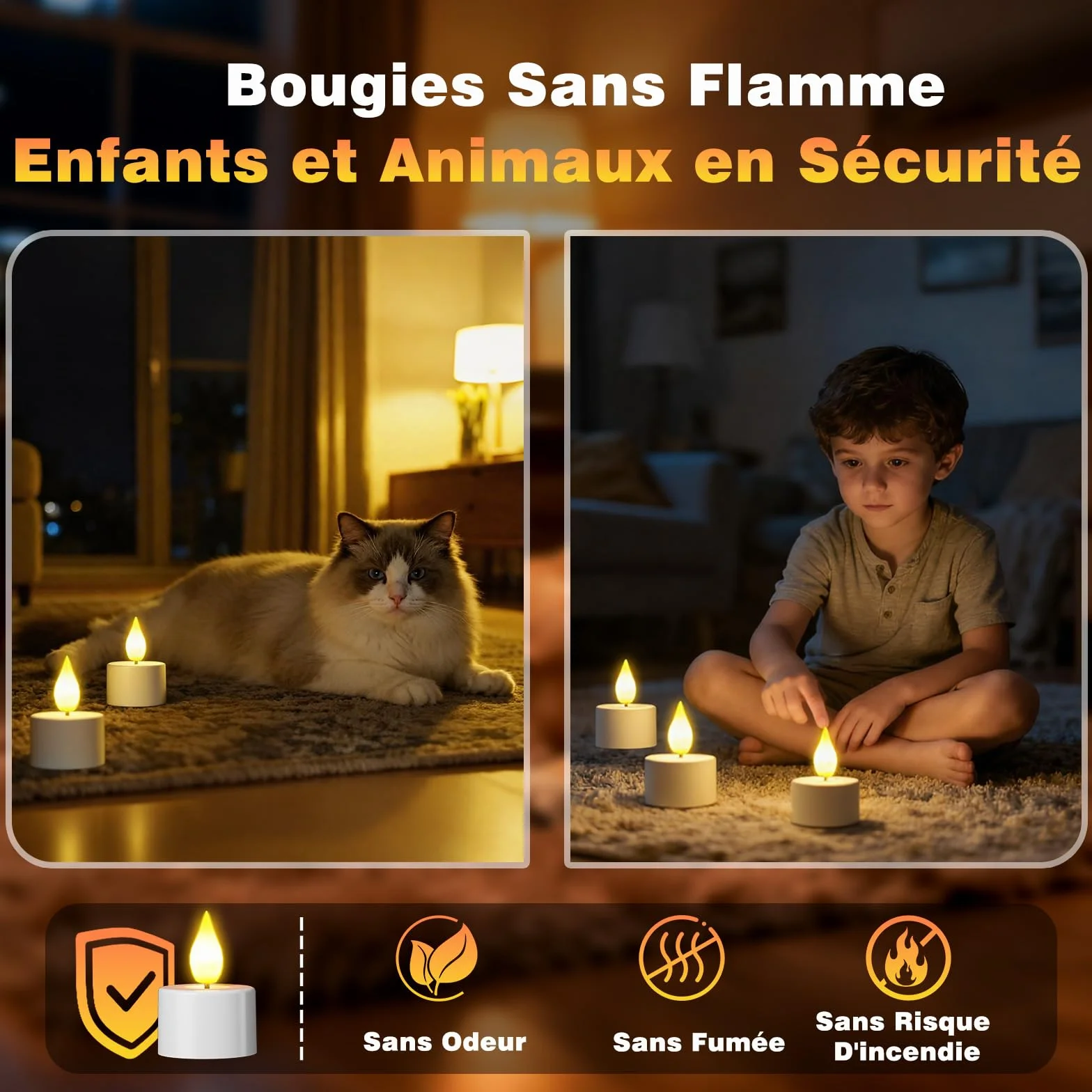 Bougie LED Rechargeable avec Télécommande et Minuterie, 100 Heures Fausse Bougie Flamme Vacillante, Décoration Noël Halloween