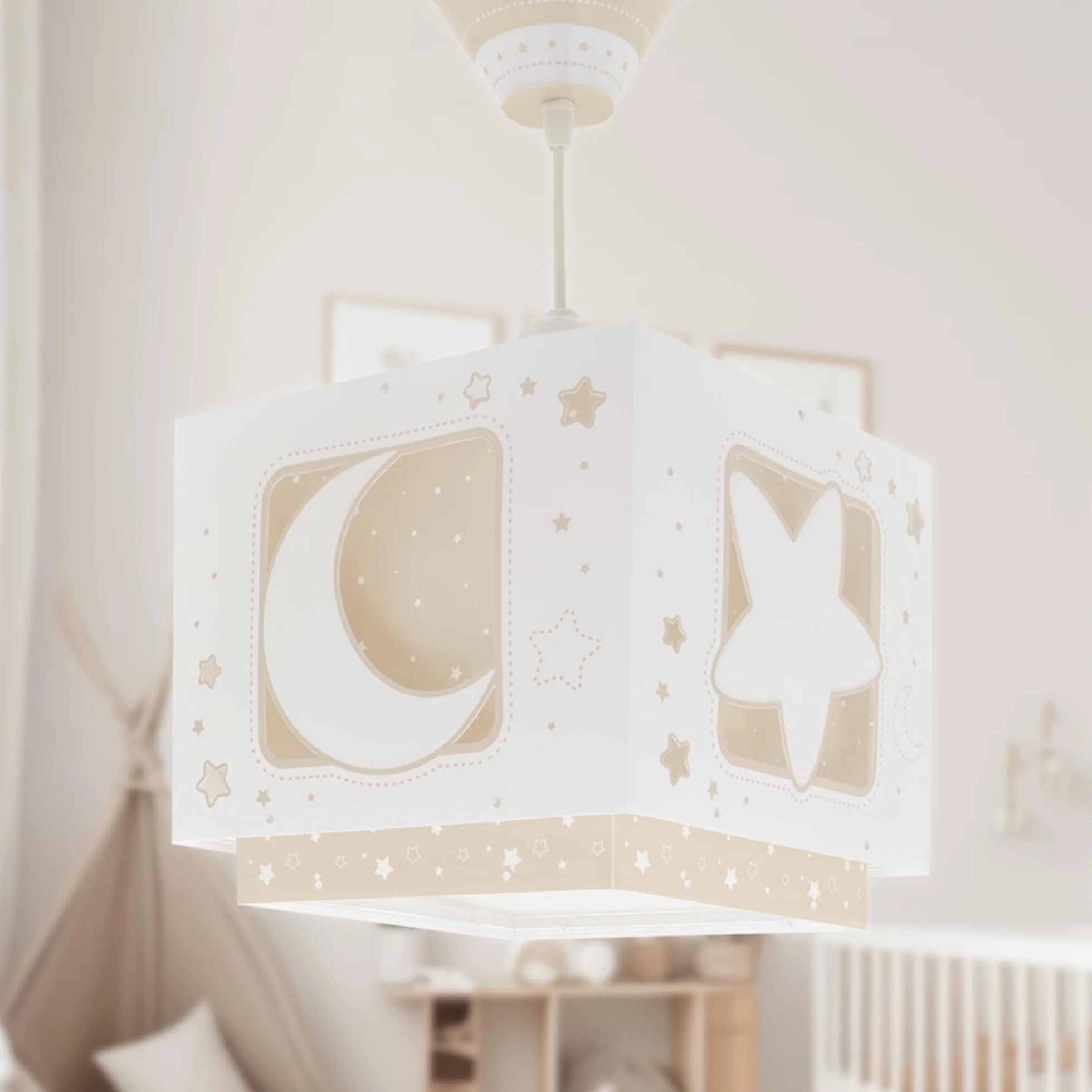 Dalber Lustre Chambre Lampe Suspension Plafonnier Enfants Moonlight Lune Étoiles Beige E27