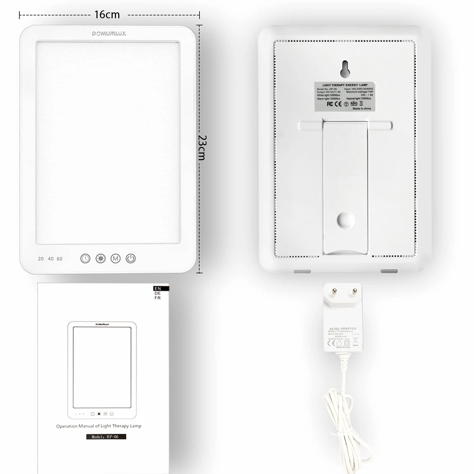 Lampe de lumière du jour 10000 Lux luminothérapie sans UV LED avec luminosité réglable 3 températures couleur Blanc