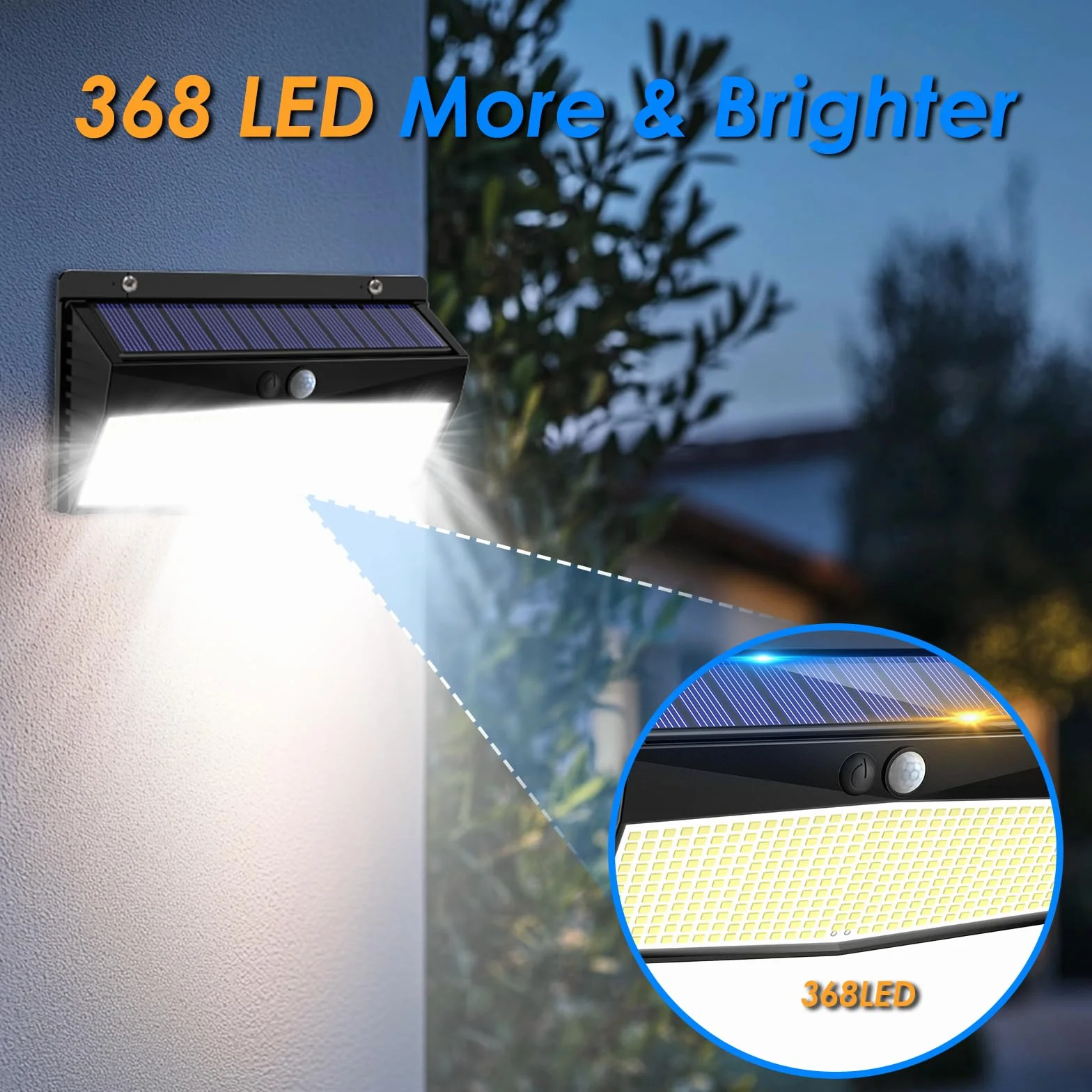 Peasur 368LED Lampe Solaire Extérieure Détecteur de Mouvement 3 Modes Spot Solaire Étanche [Lot de 2]