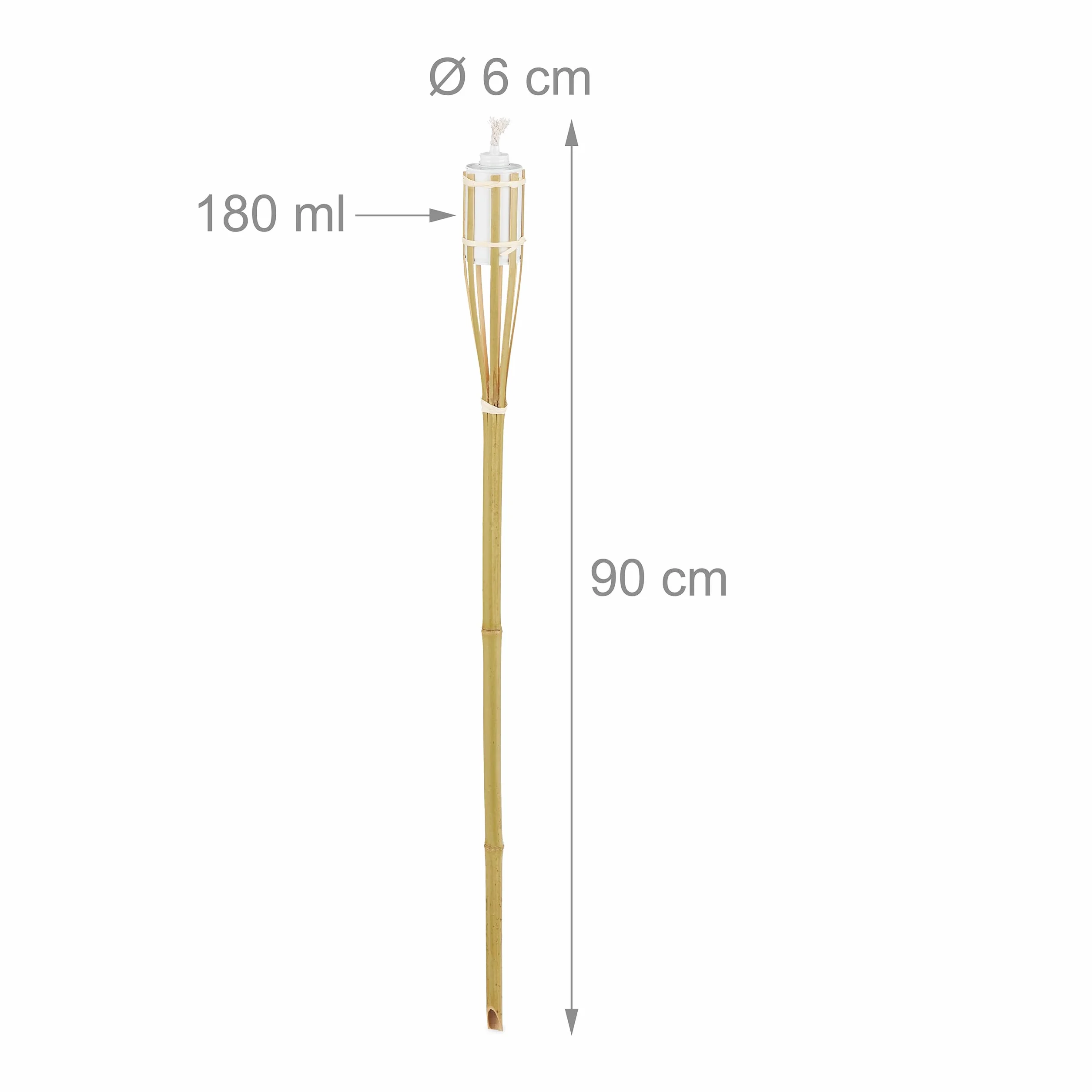 Relaxdays Torche de Jardin en Bambou Lot 16 avec Mèches de Rechange HxD 90 x 6 cm Nature