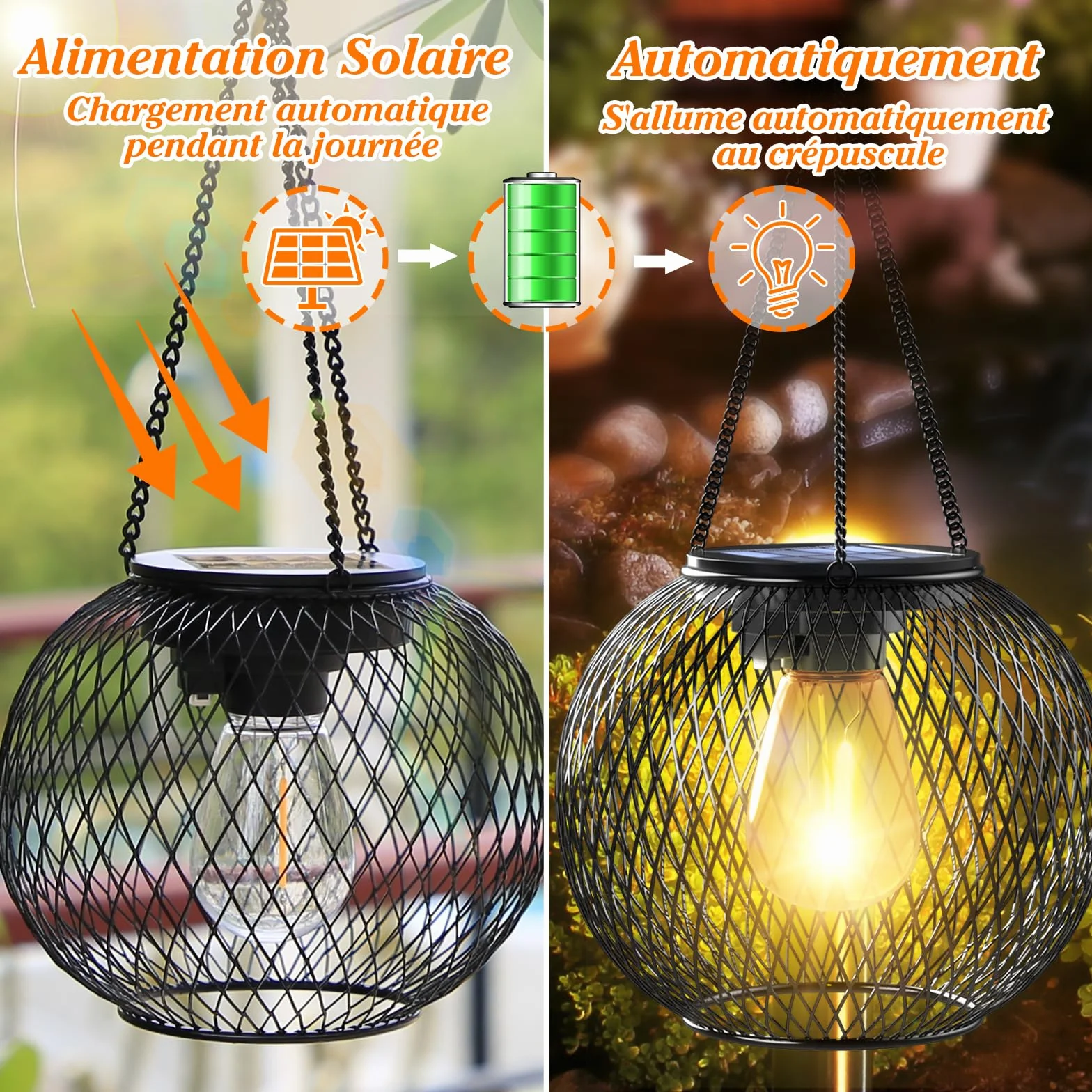 Lanterne Solaire Exterieur Jardin IP65 Étanche Led Blanc Chaud Suspendue Halloween Noël 2 Paquet