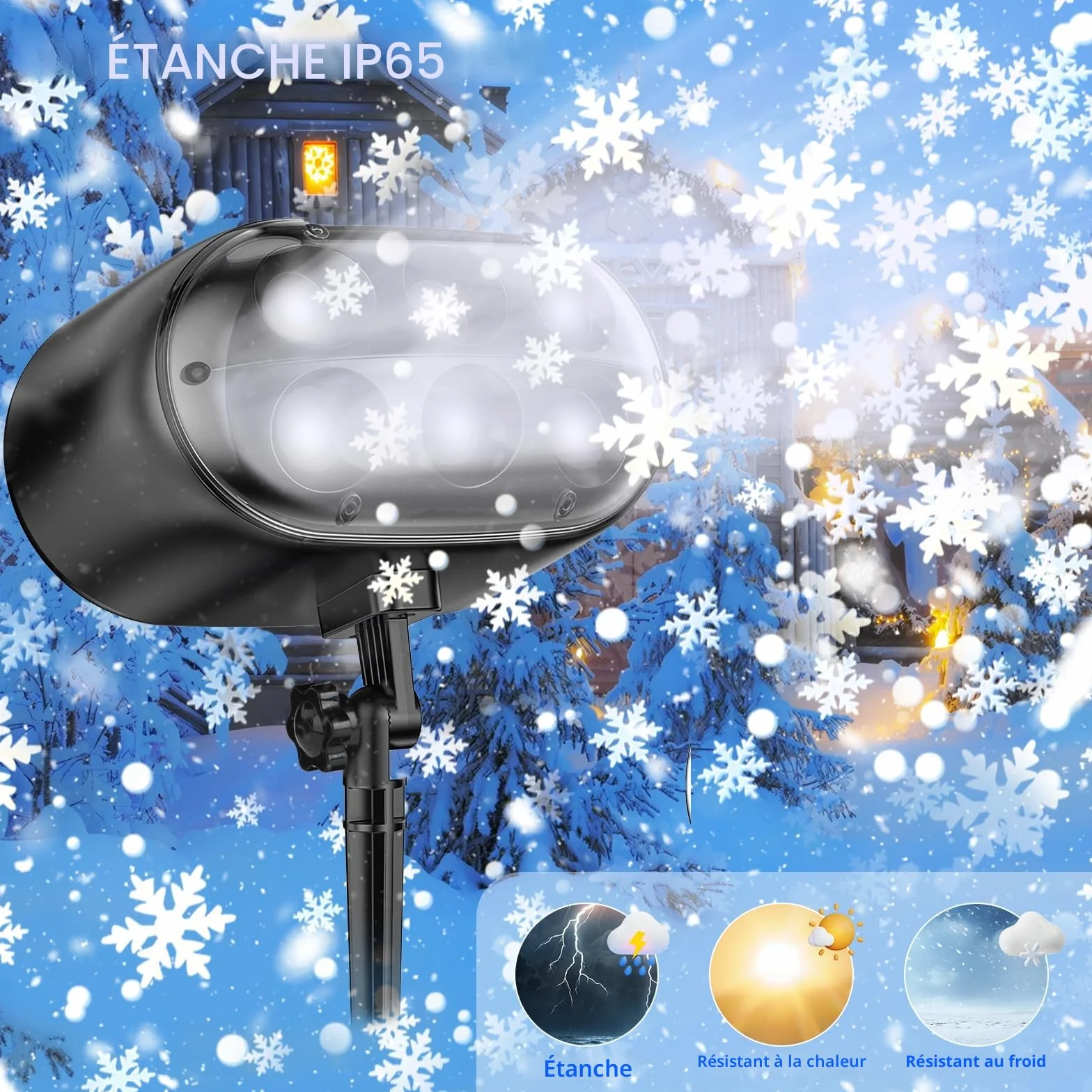 Projecteur de Noël extérieur LED flocon de neige avec télécommande minuterie étanche pour jardin décoration