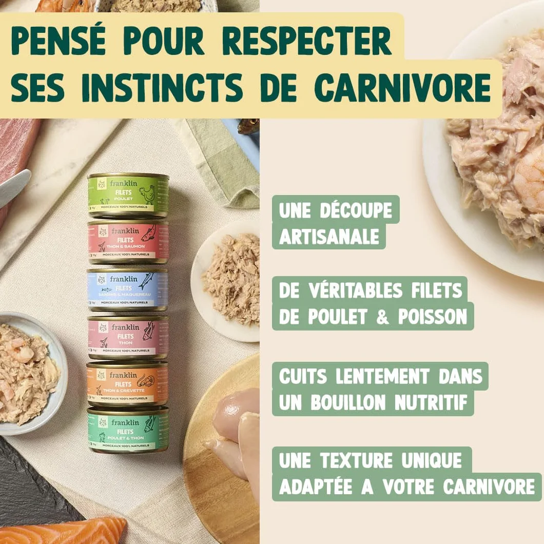FRANKLIN Nourriture Humide pour Chat Filets en Sauce 100% Naturel sans Additifs Riche en Protéines Faible en Calories Pack 12 x 70 g
