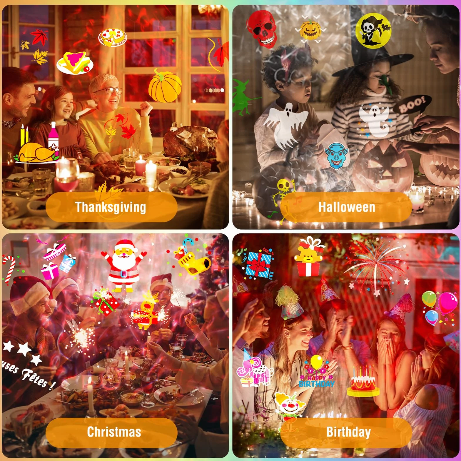 Projecteur de Noël Extérieur LED 8 Motifs 10 Diapositives 10 Couleurs avec Télécommande