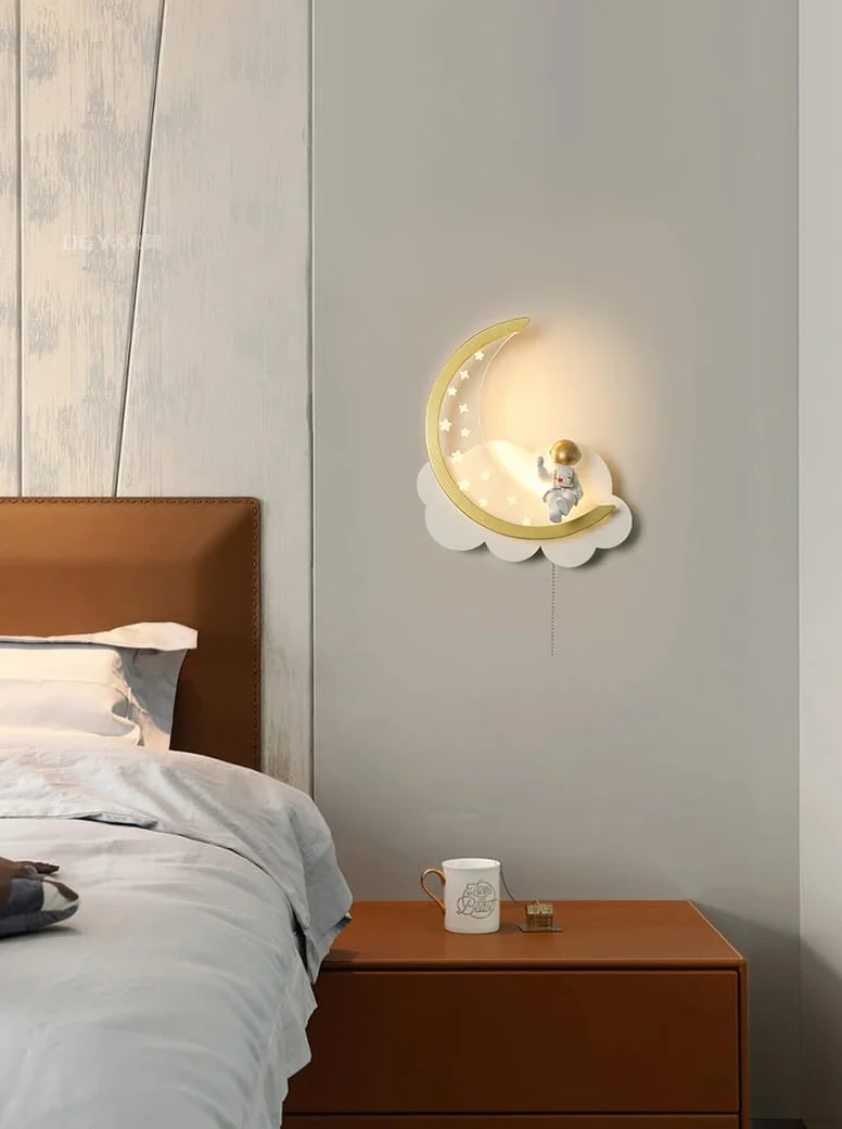 Applique Murale LED Dimmable avec Interrupteur Lampe de Chevet Chambre Nuage Astronaute Veilleuse Enfant