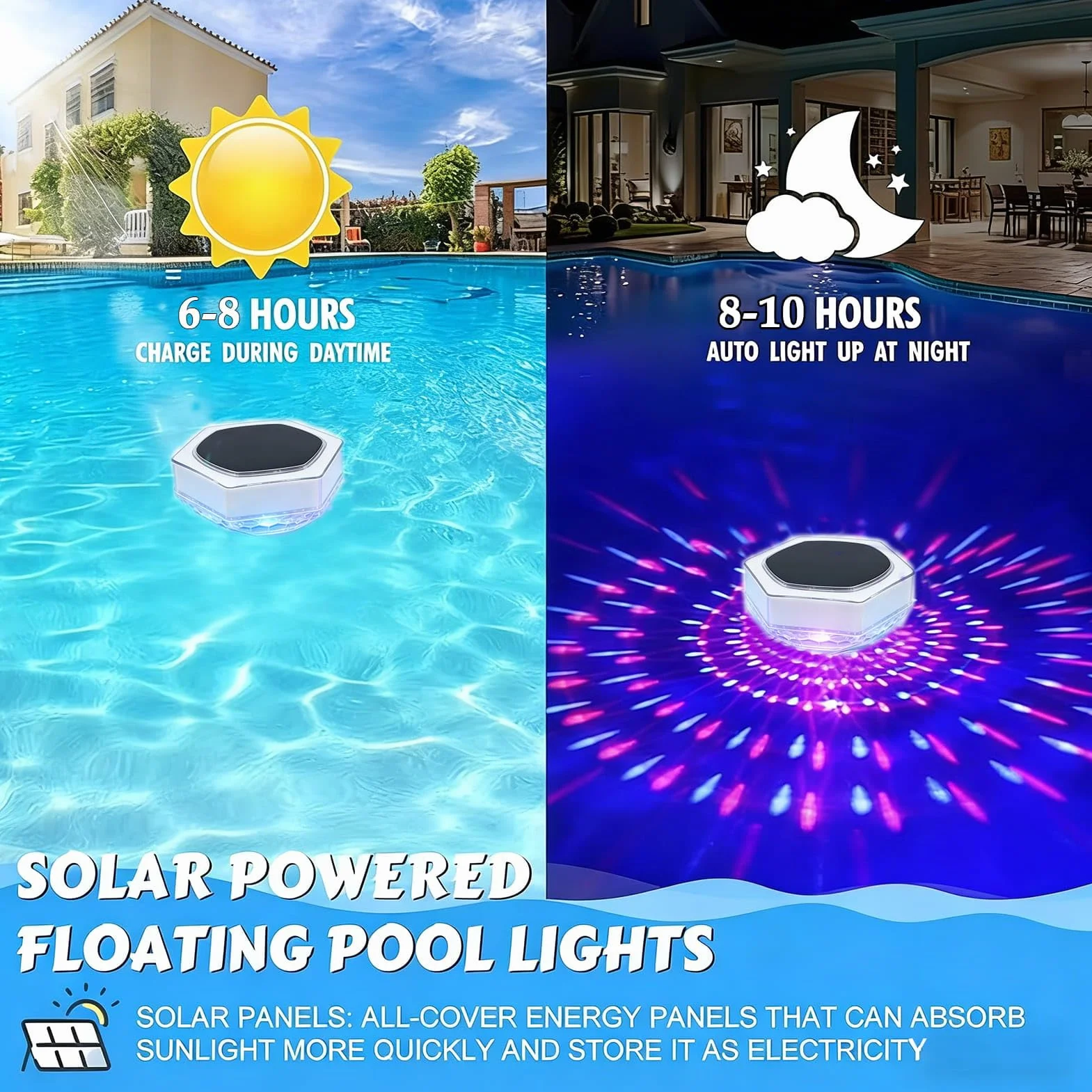 Lumiere Piscine Flottante Solaire IP68 Étanche Lampe Piscine avec Télécommande 3 RGB Modes 7 Couleur LED