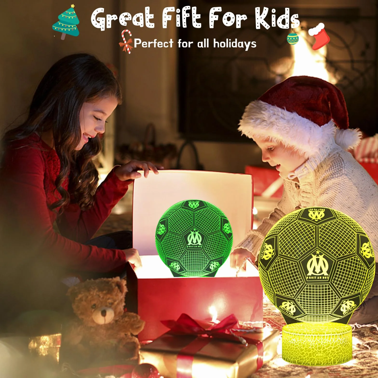 Marseille Football Veilleuse 3D LED Enfants 16 Couleurs USB Smart Remote Control Lampe Décoration Chambre Cadeau Fans