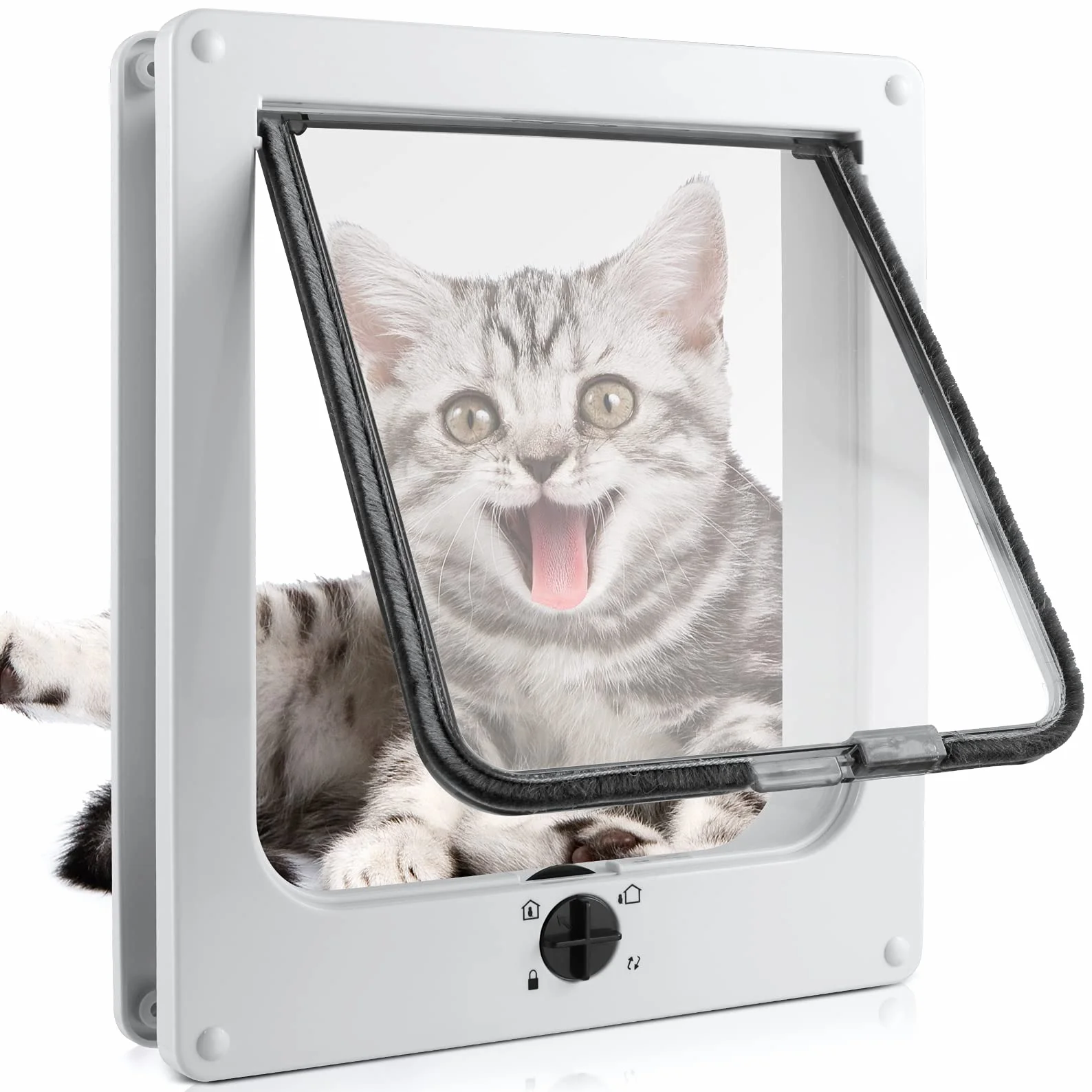 Chatière magnétique 4 Voies pour Chat et Petit Chien, Porte Animaux Tunnel L-23,5x27x5,5cm Blanc