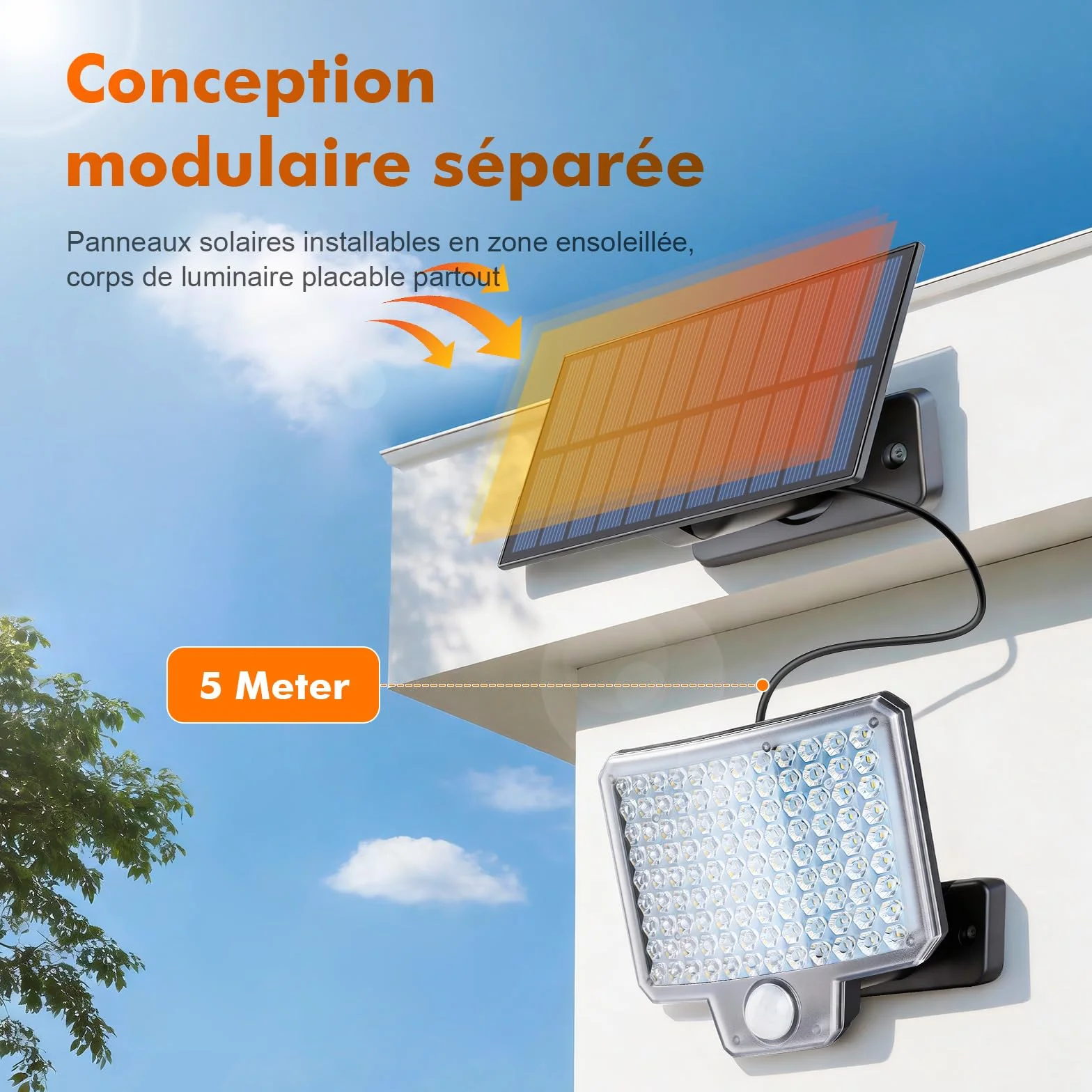 GRIFEMA GD201 Lampes de Sécurité Solaires d'Extérieur avec Détecteur de Mouvement, 3 Modes, IP65