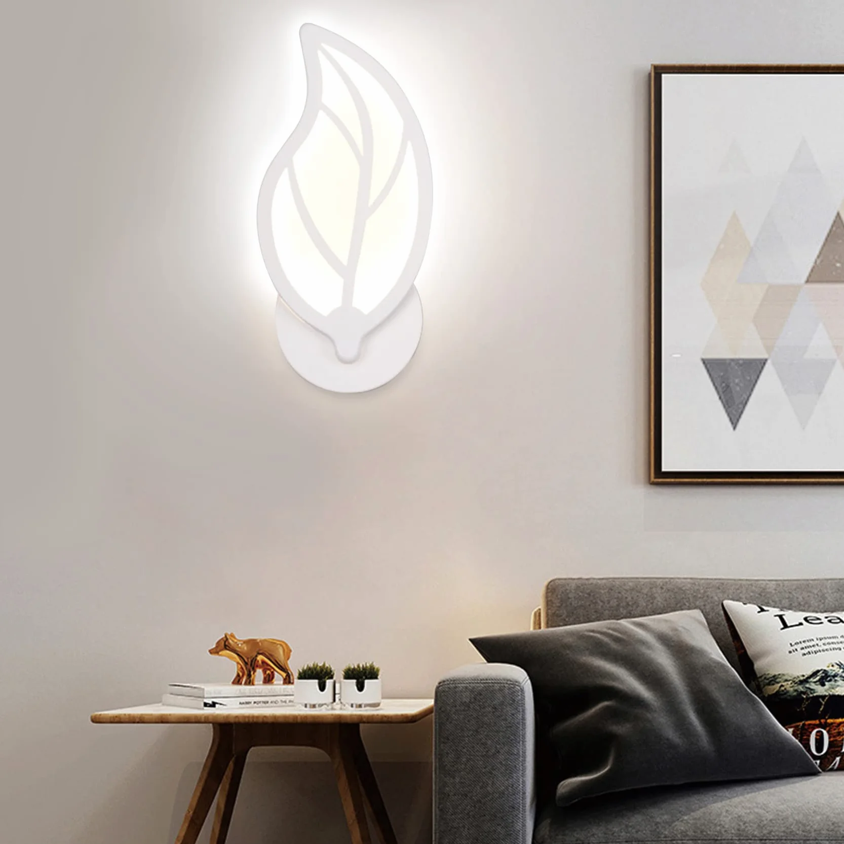 Applique Murale LED Acrylique 12W Blanche Forme Feuille Art Deco Salon Chambre Chevet