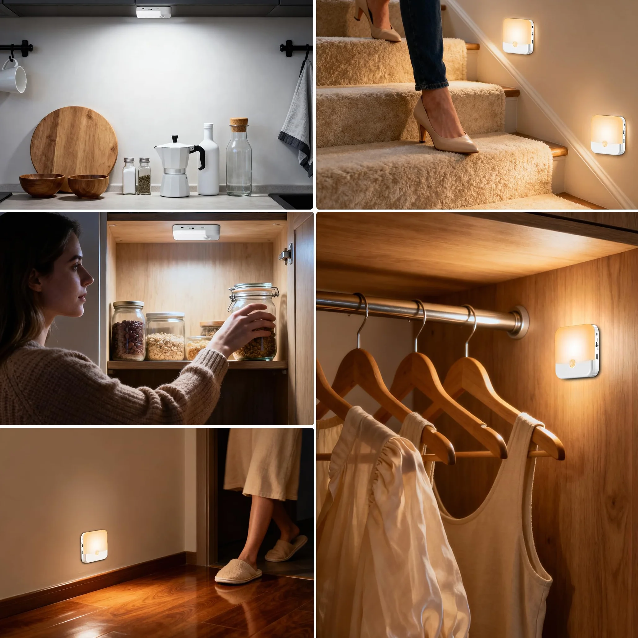 Veilleuse LED Rechargeable avec Détecteur de Mouvement, Lampe Sans Fil pour Intérieur, 6 Pièces