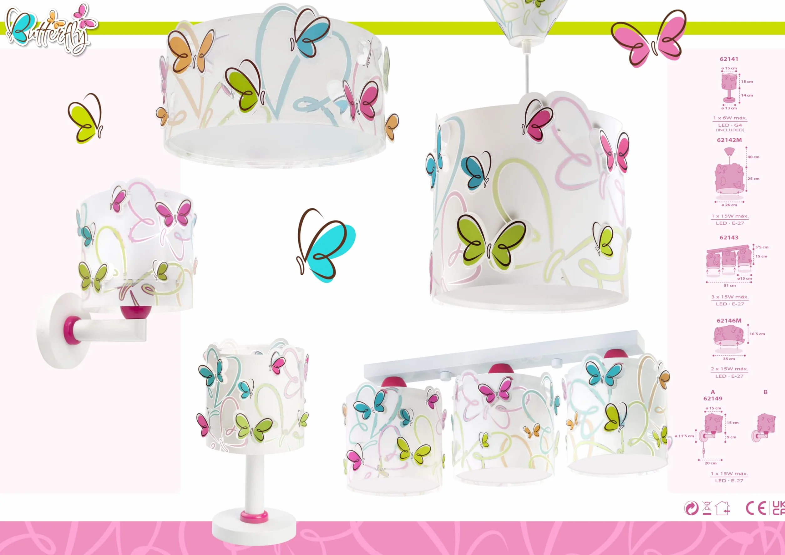 Dalber lampe de table enfant Butterfly Papillons multicolores
