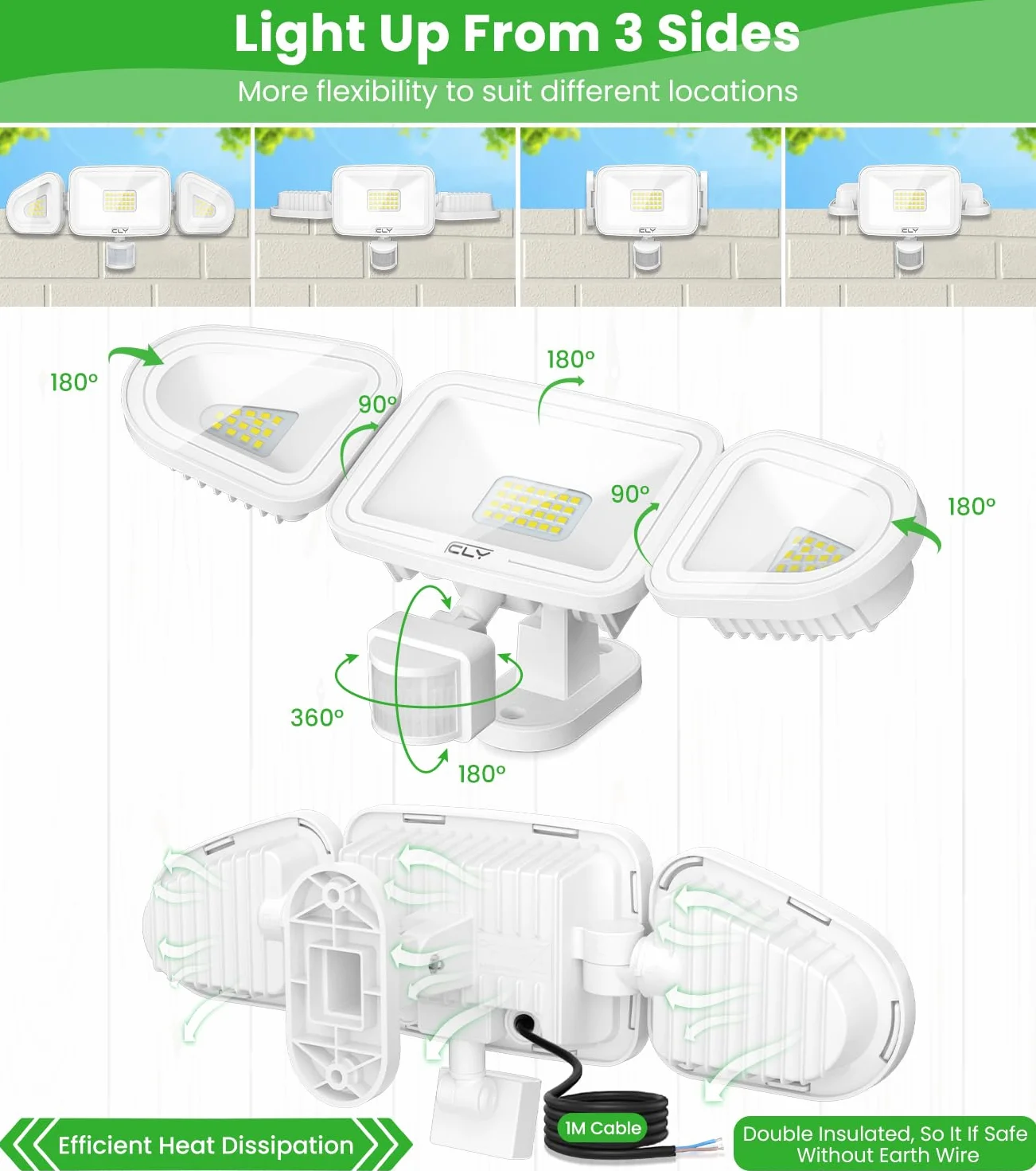 Projecteur LED Exterieur 42W avec Detecteur de Mouvement 3600LM 6500K IP66 Blanc Froid pour Garage