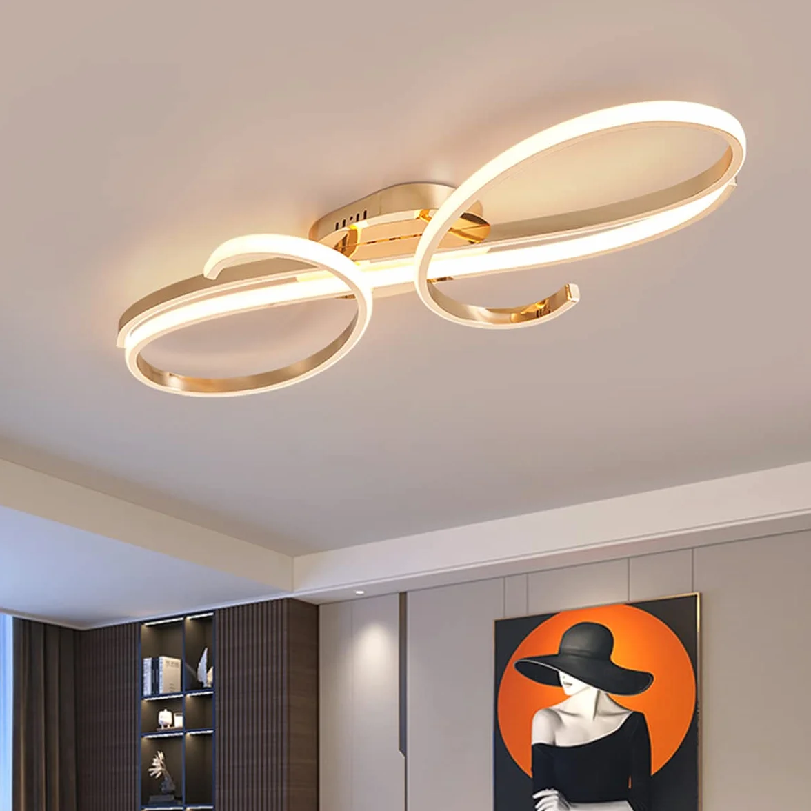 Bellastein LED Design plafonnier salon moderne lustre dimmable salle à manger lustre salle à manger, chambre à coucher, Salon métal chromé plafonnier (Or, L80cm)