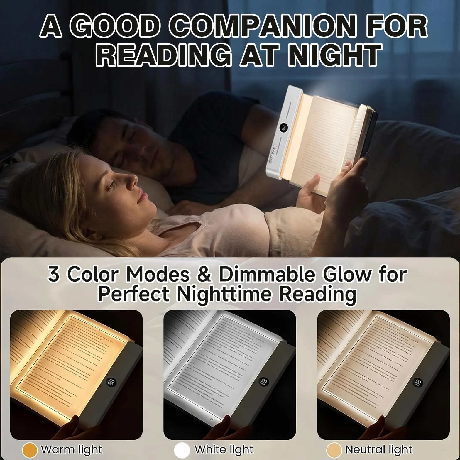 Lampe de Lecture LED Rechargeable 3 Couleurs Intensité Variable Minuterie USB-C