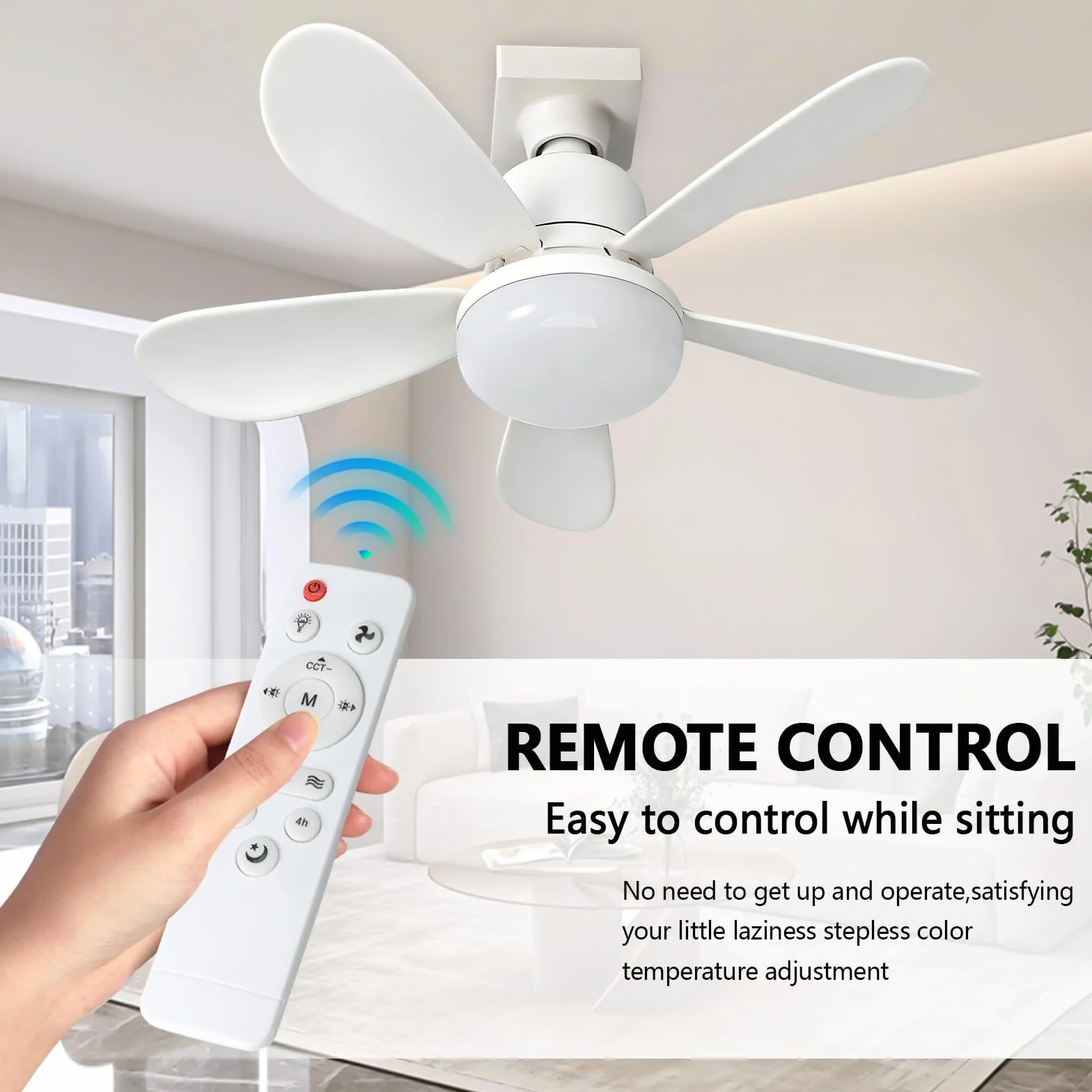 Ventilateur de Plafond 52CM avec Lumière LED E27 et Télécommande, 3 Vitesses 3 Couleurs, Silencieux pour Salon Chambre (Blanc + B22)