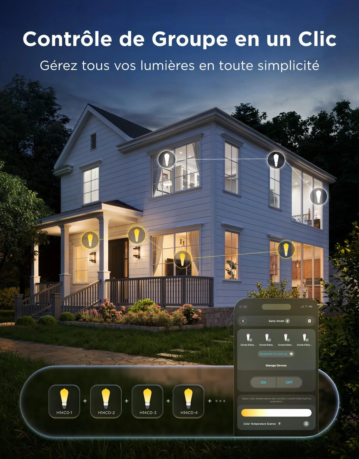 Govee Ampoule Intelligente Edison E27 RGBWW ST64, Compatible Matter Google Assistant, 500lm, 16 Millions Couleurs, Lot de 2