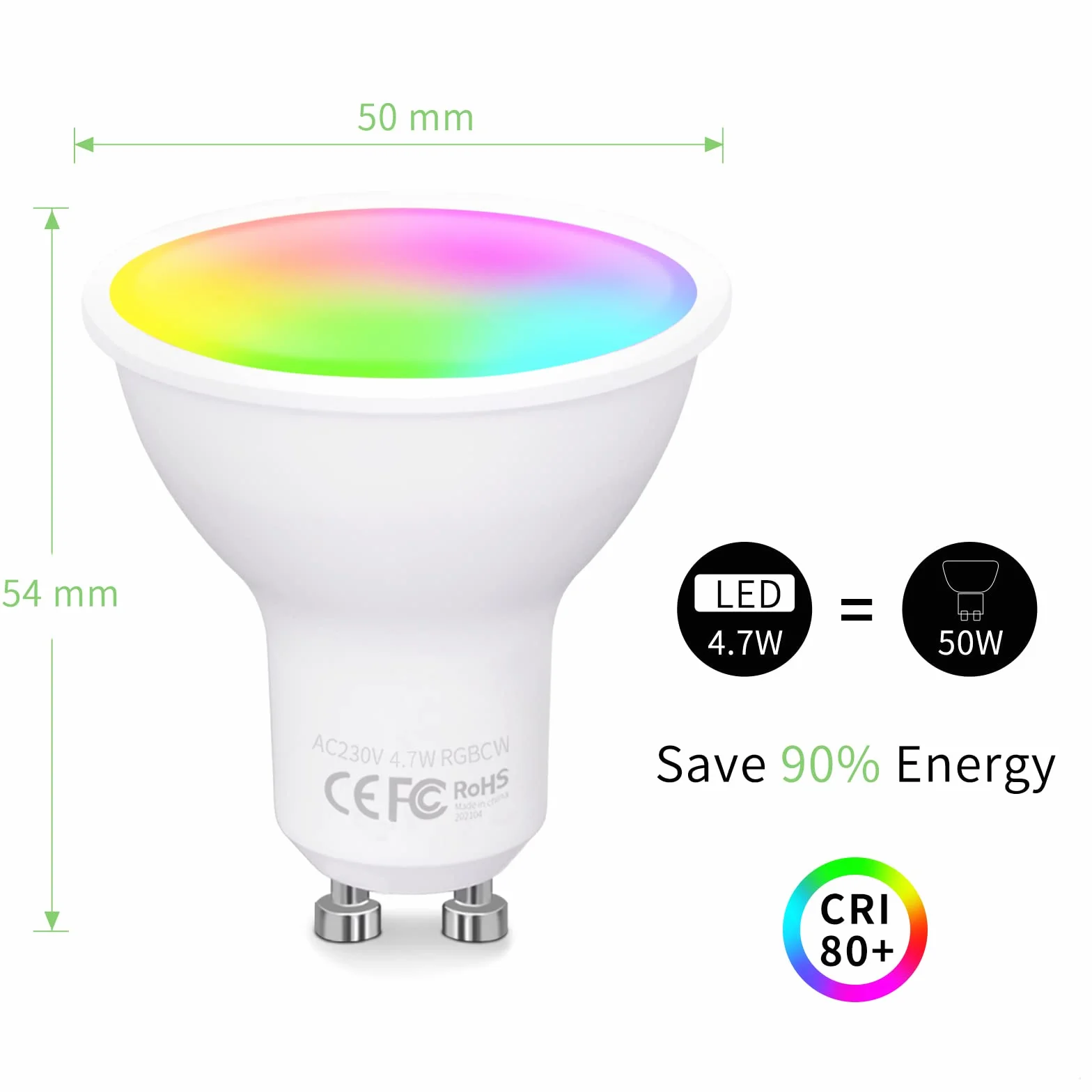 Fitop Ampoule Connectée WiFi GU10 RGBCW LED Smart 4.7W Dimmable 2700-6500K 5 pièces