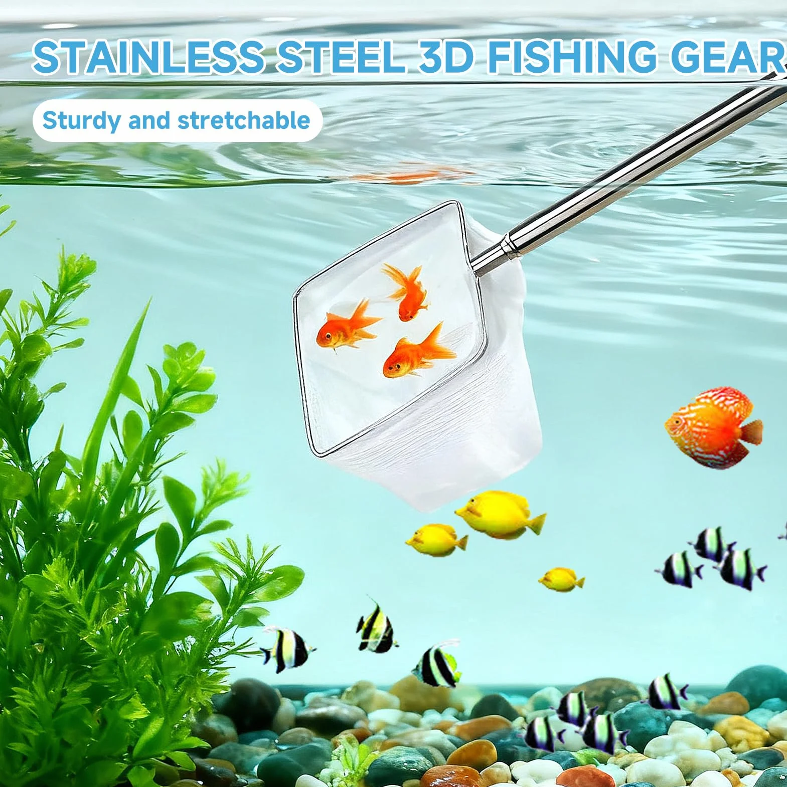 Épuisette Aquarium 8cm Mailles Fines Souples Manche Extensible Acier Inoxydable 40cm
