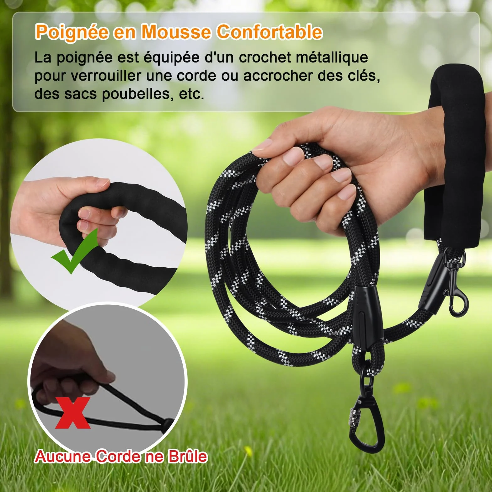 Longe pour Chien 10M Laisse de Dressage avec Poignée Rembourrée