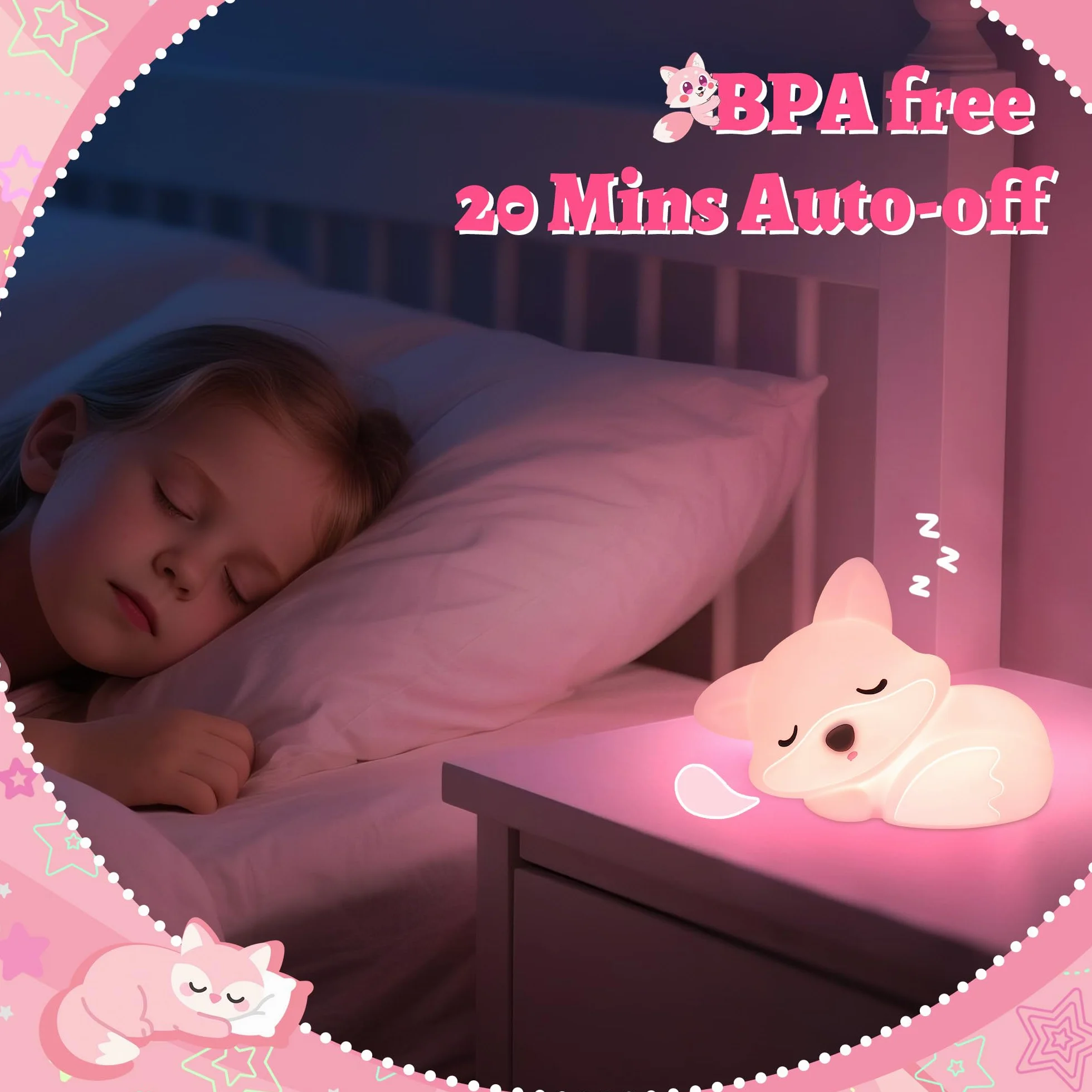 Lampe renard rose en silicone à intensité variable veilleuse enfant décoration