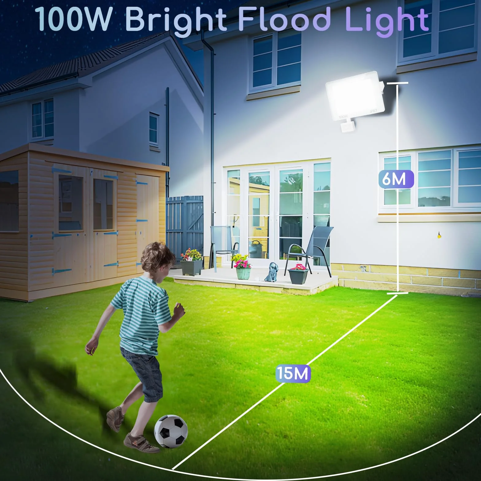 Projecteur LED Exterieur Detecteur de Mouvement 100W 10000lm IP67 Blanc Froid 2 Pièces