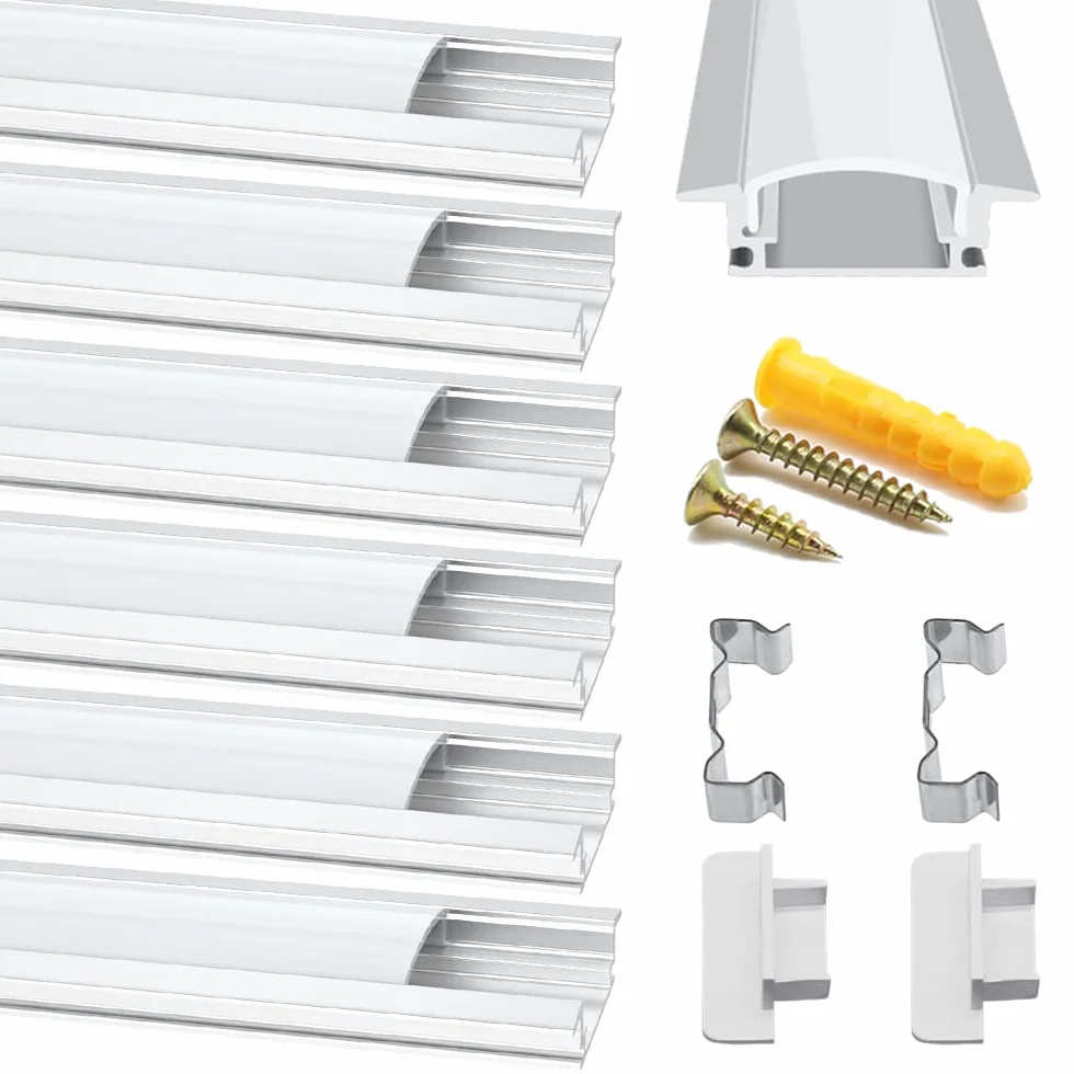 Profilé Aluminium LED Chesbung, Canal Aluminium LED avec Couvercle Blanc Crème et Diffuseur LED, Clips de Montage Métal (6pcs-1m)