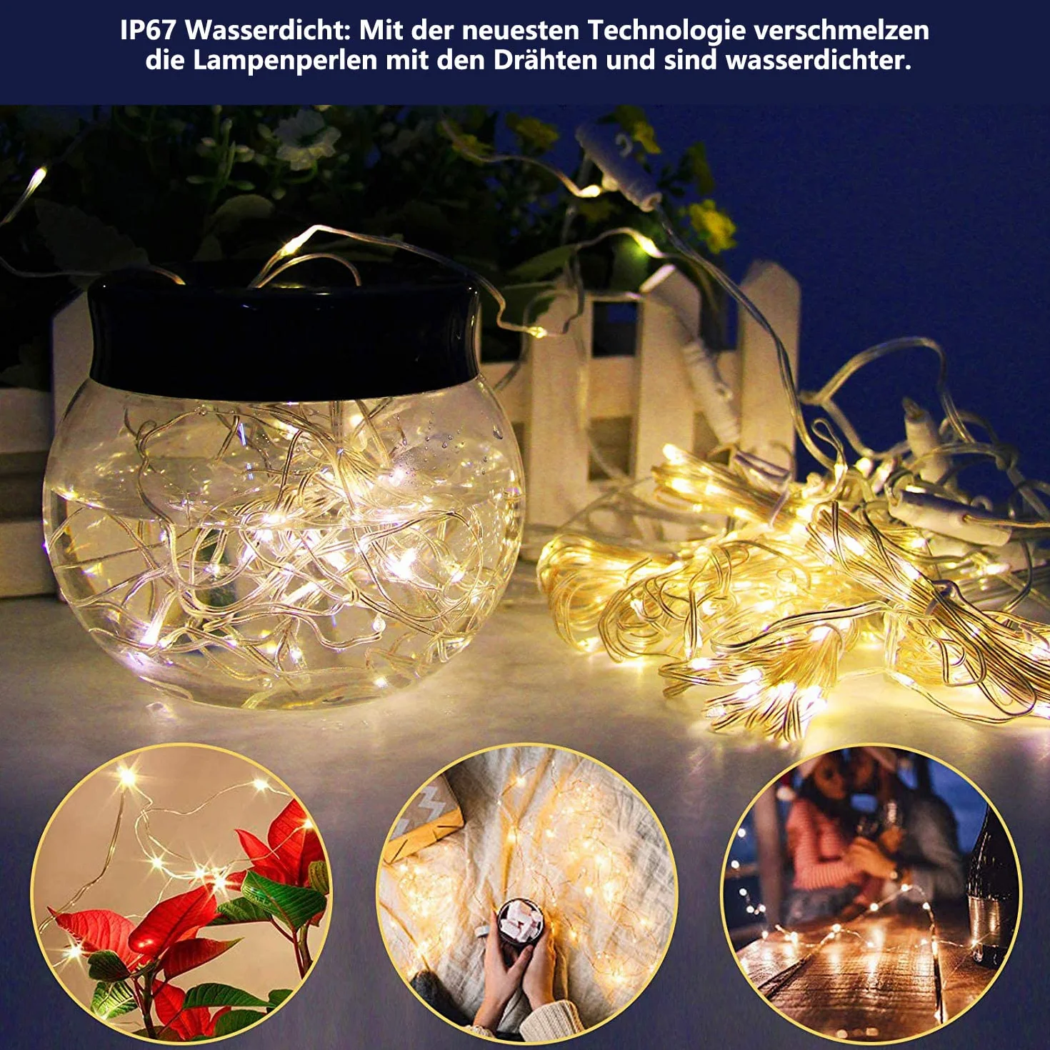Lampe de parasol 104 LED 8 modes avec télécommande Étanche IP67 Solaire